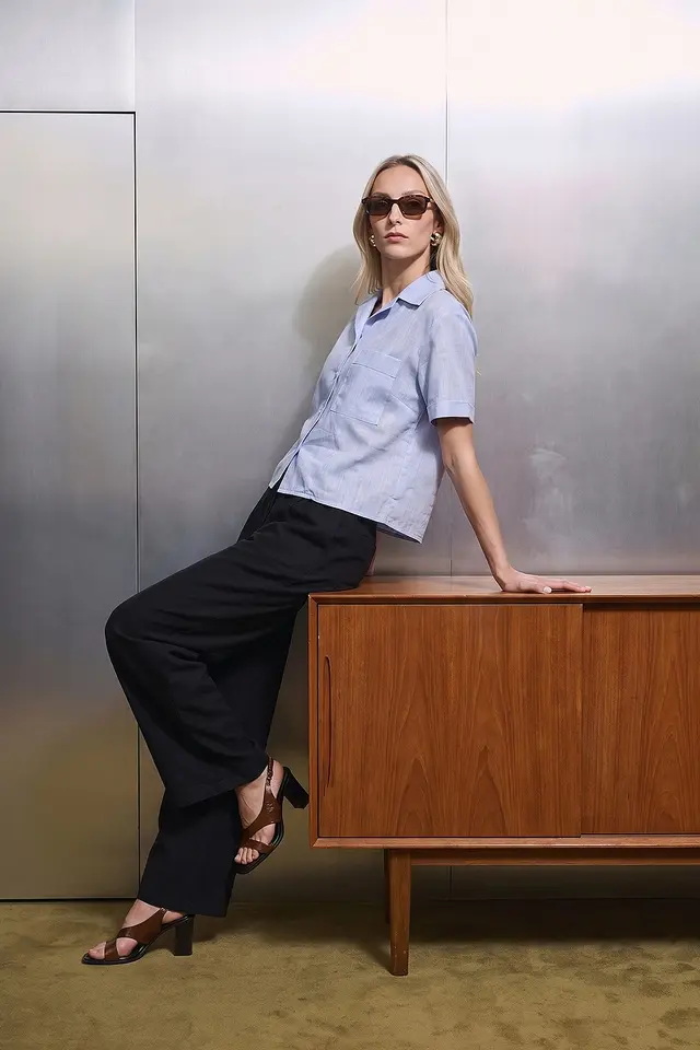 DILVIN Women's Cotton Poplin Crop Shirt