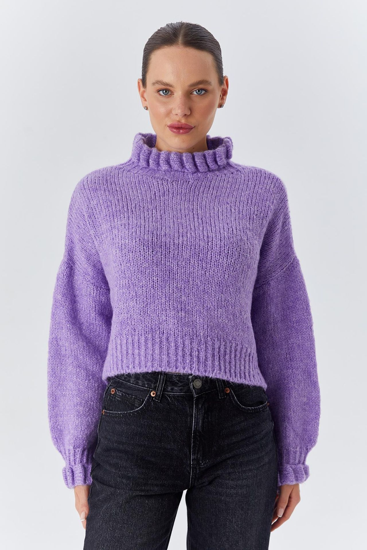 Mixray Thick Turtleneck Textured Crop Sweater 2