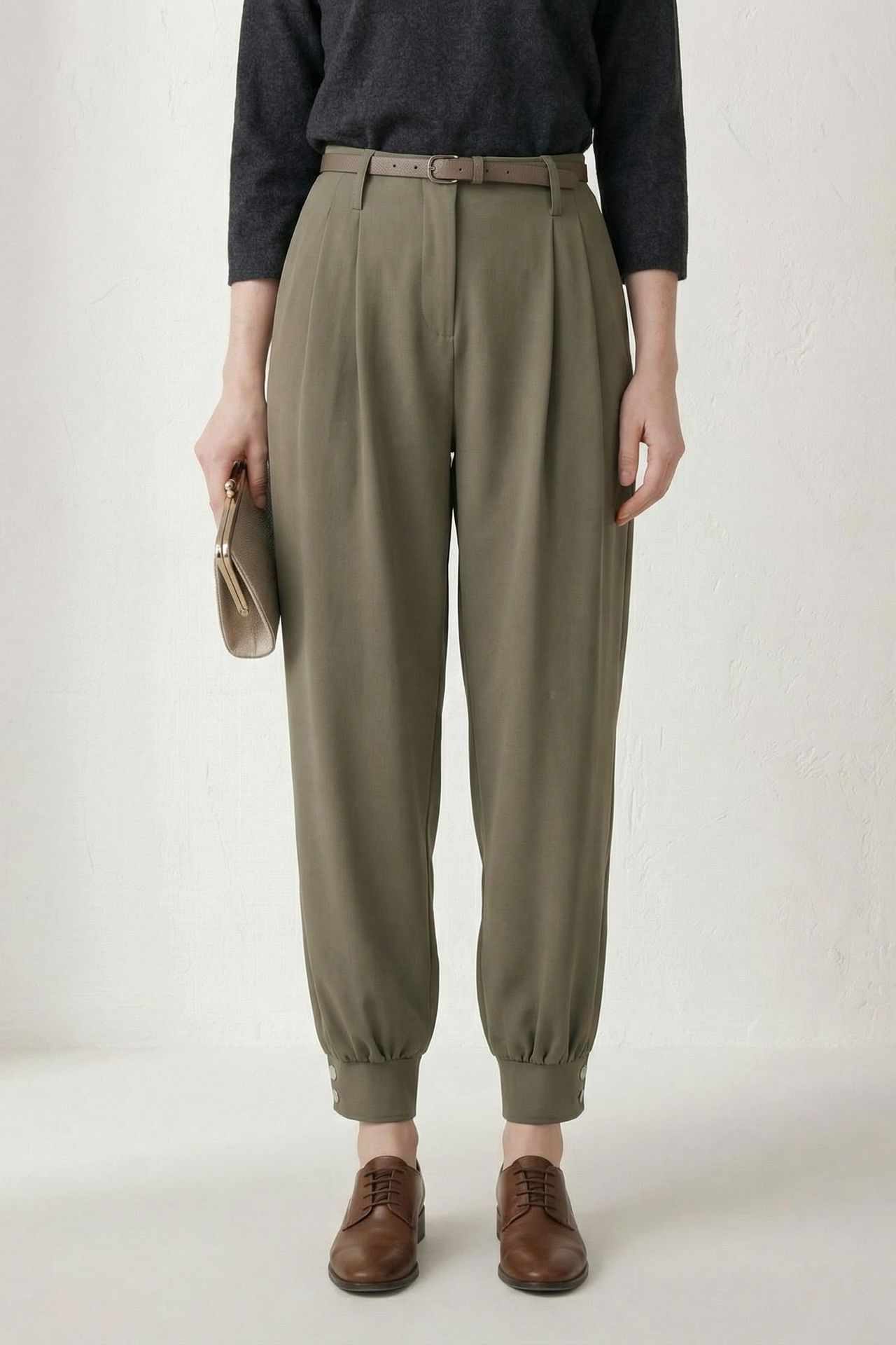 MY FASHION Belted Buttoned Leg Tailored Trousers 3