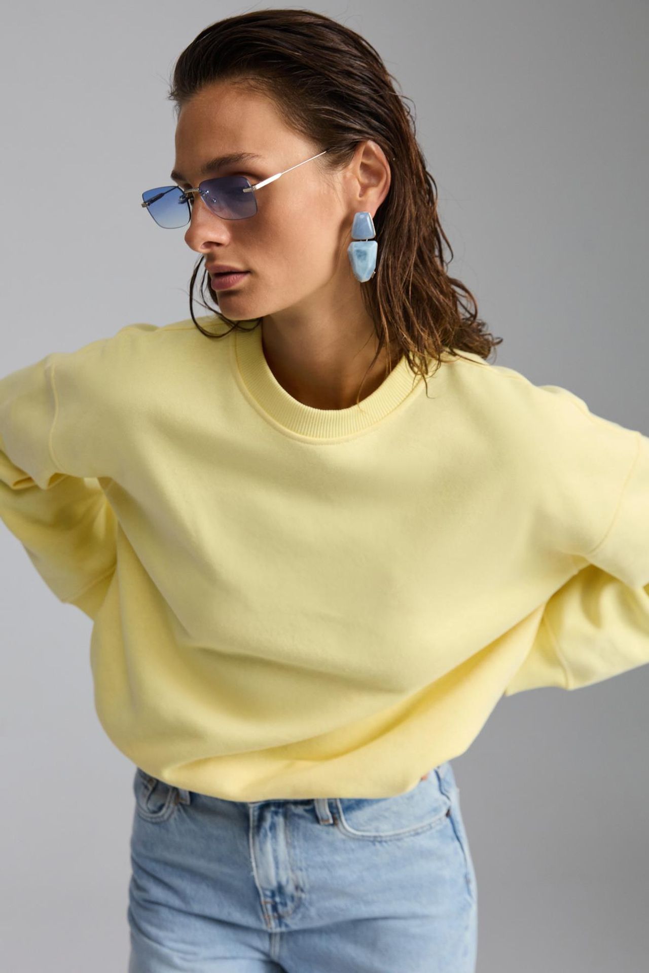 GRIMELANGE Geniş Kesimli Fitilli Bisiklet Yaka Sweatshirt 2