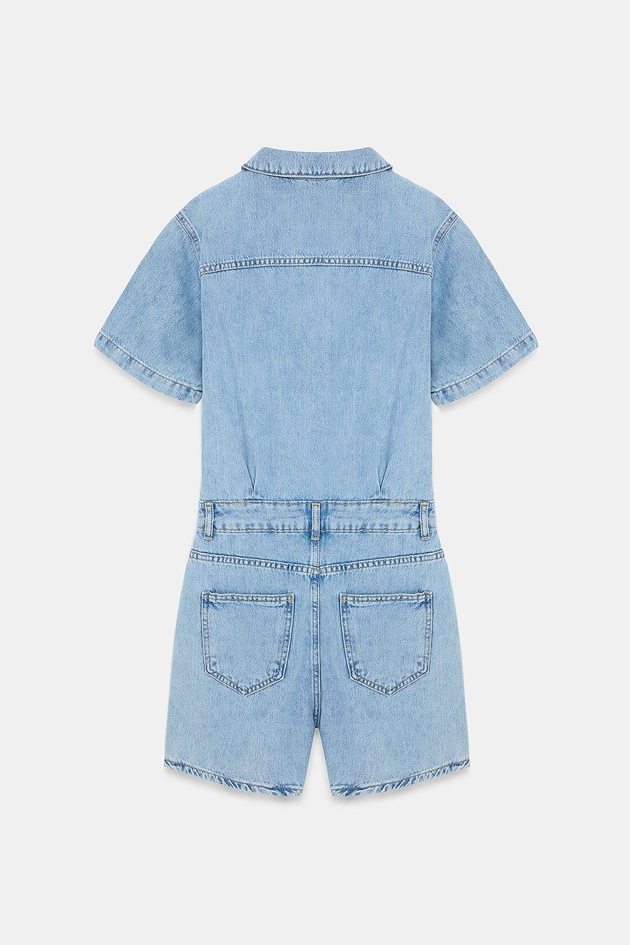 DILVIN Denim Dungaree Shorts With Shirt Collar 6