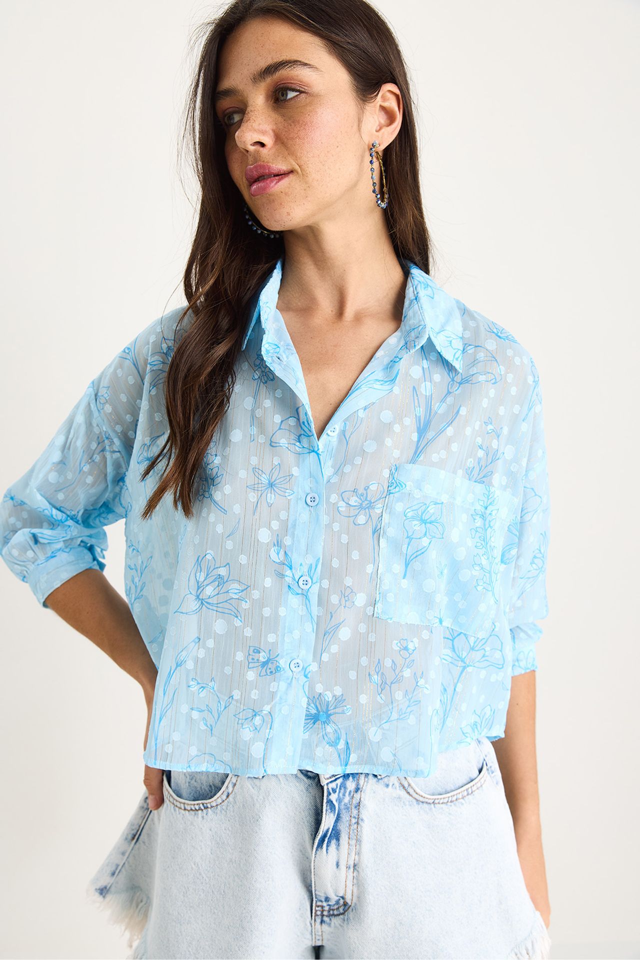 LUCCI Floral Jacquard Short Sleeve Button-Up Shirt with Pocket 3