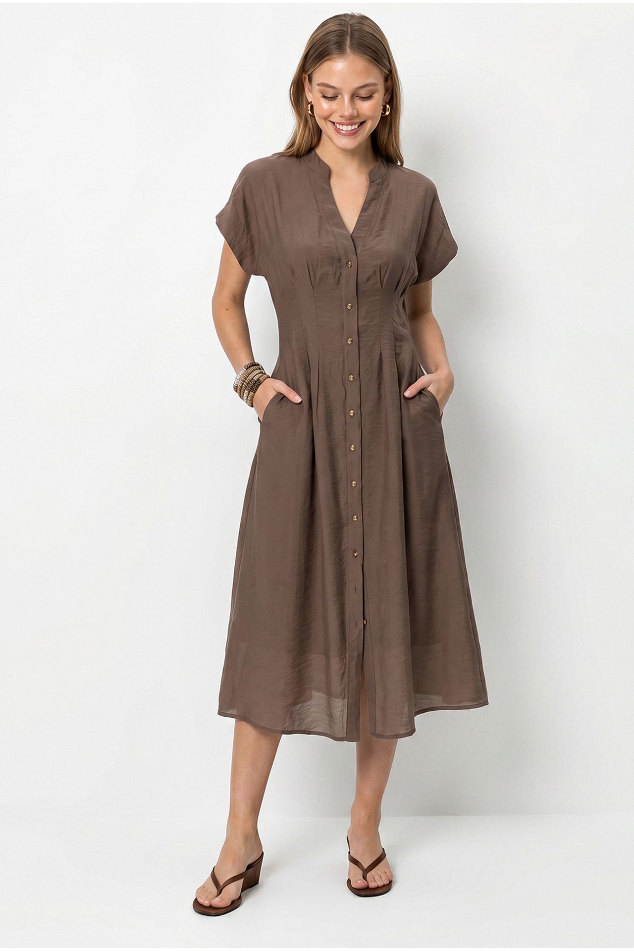 LUCCI A-line Midi Dress With V-neck And Buttons 4