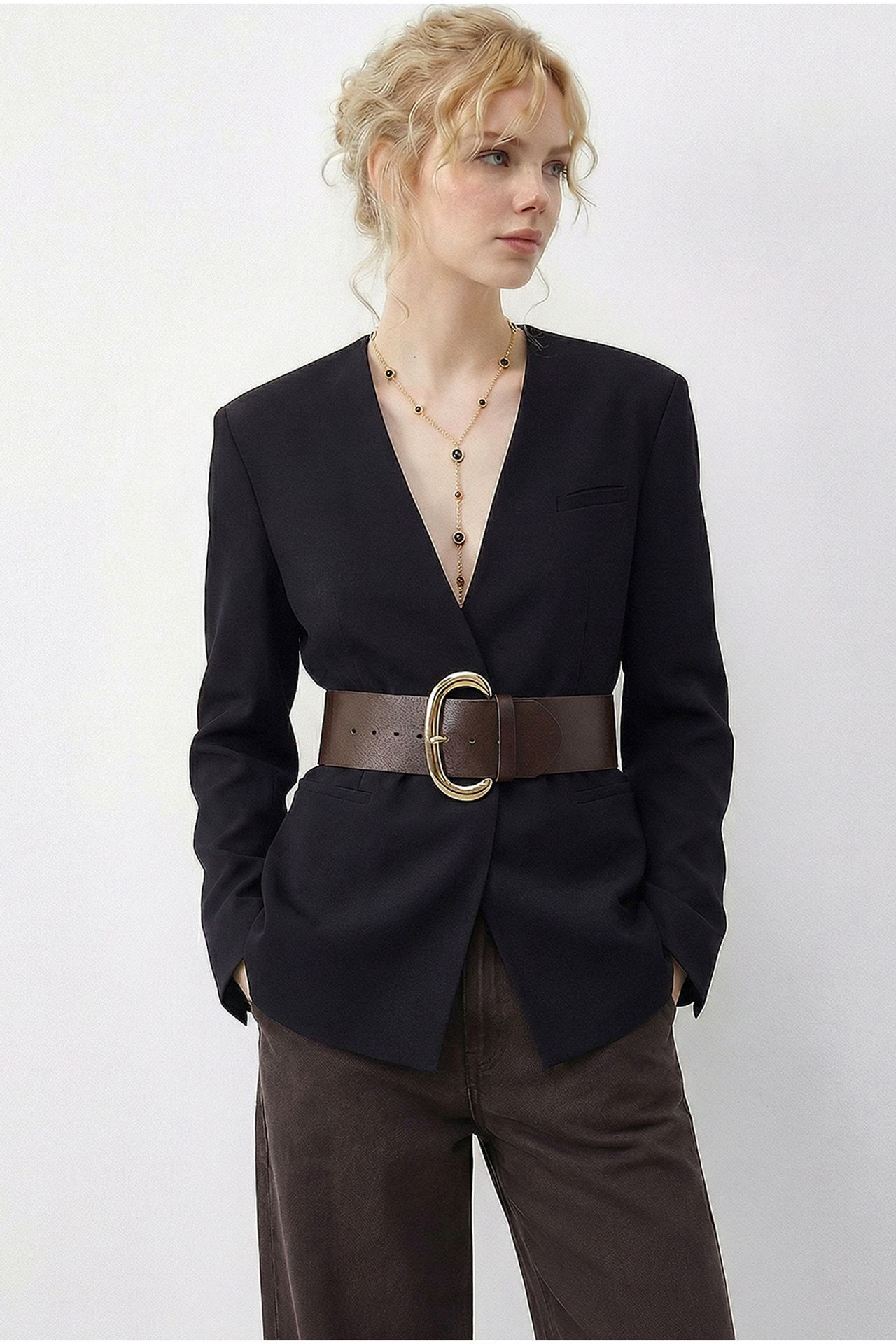 LUCCI Belted V-Neck Blazer Jacket 1