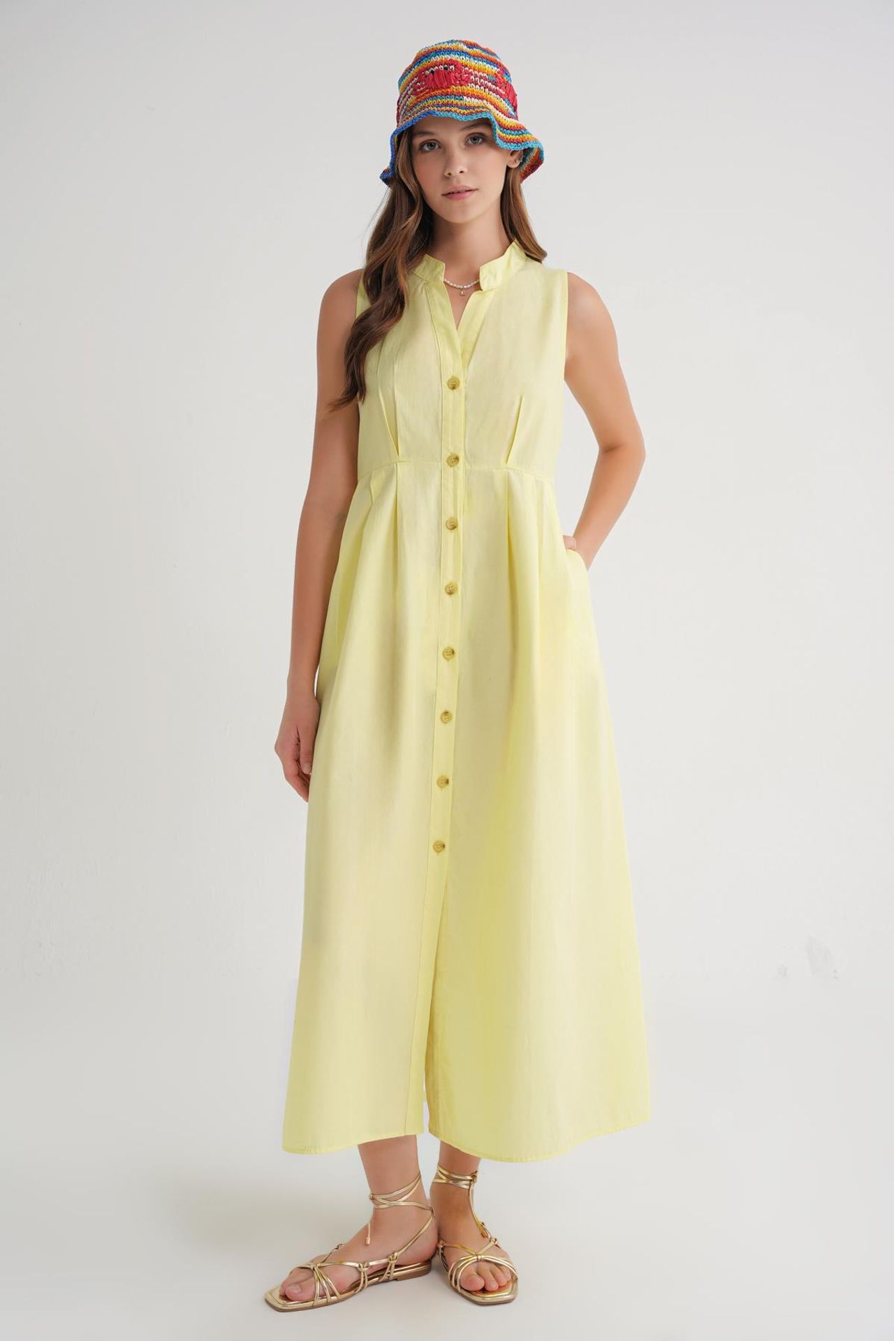 Mixray Buttoned Tippet Collar Maxi Dress 1