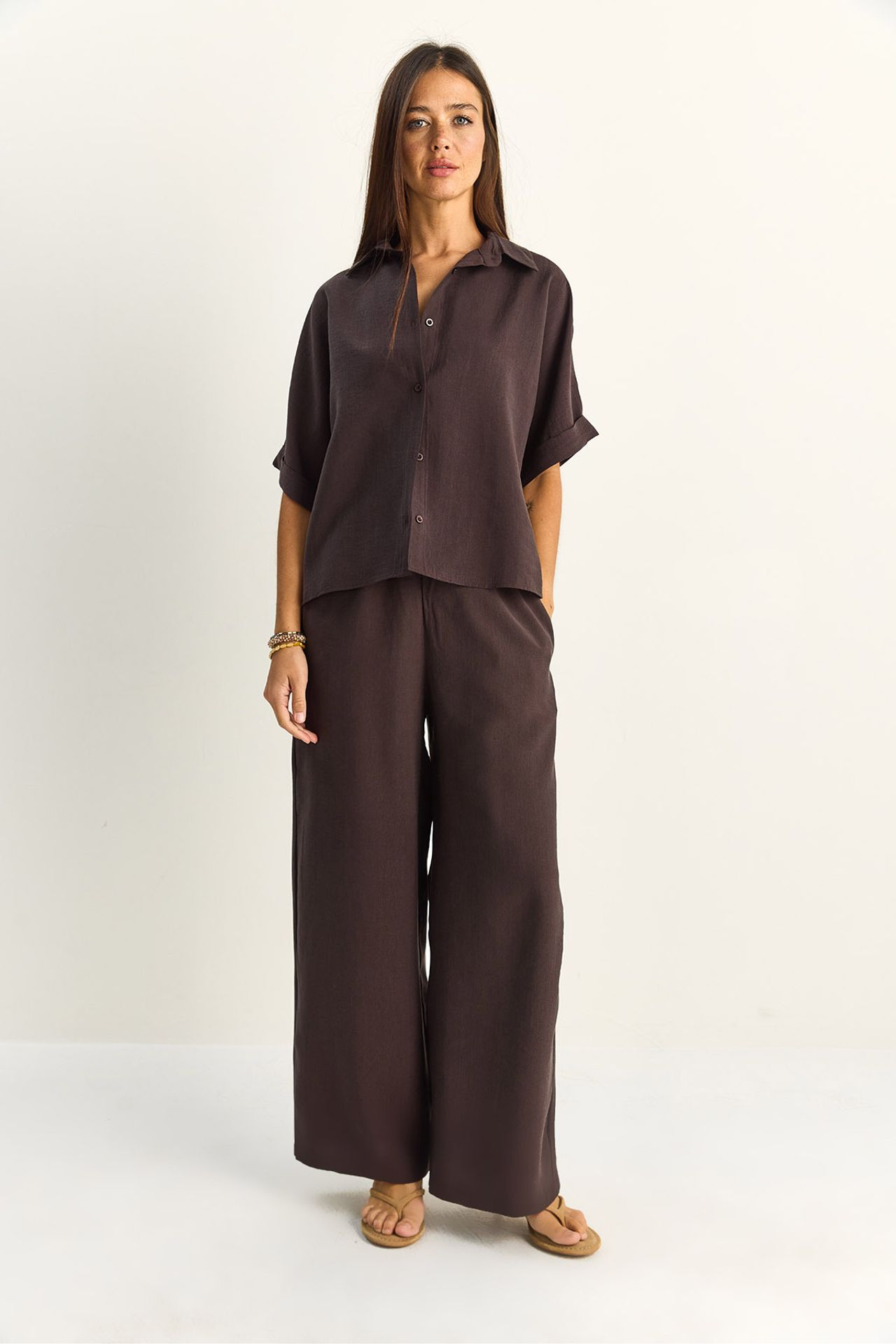 LUCCI High Waist Wide Leg Two-Piece Co-ord Set with Shirt Collar 2