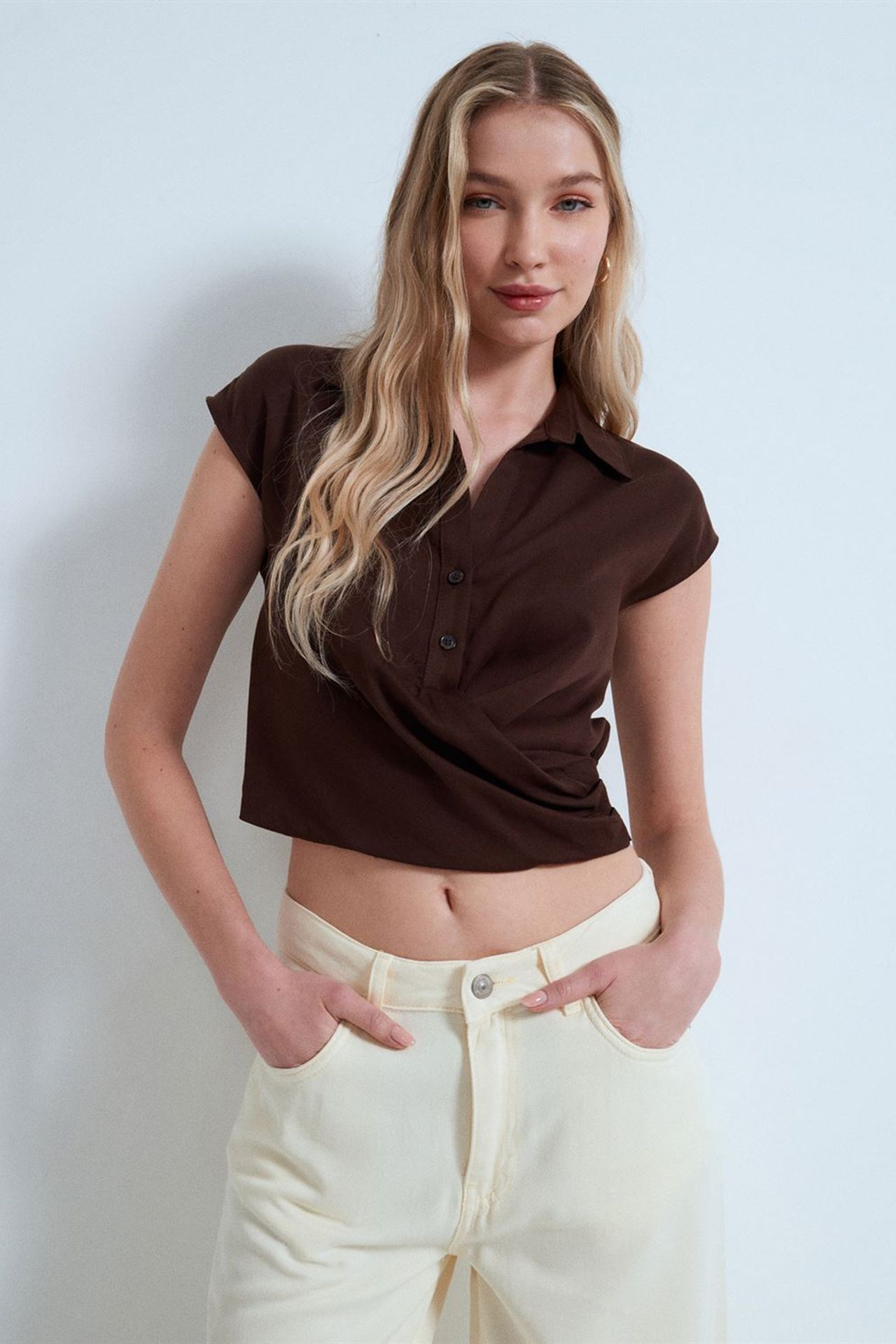 DILVIN Crop Tencel Poplin Blouse 3