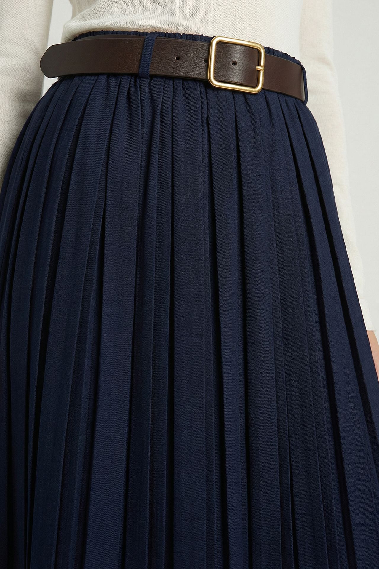 ISTANBUL High-Waist Maxi A-Line Pleated Skirt With Belt 3