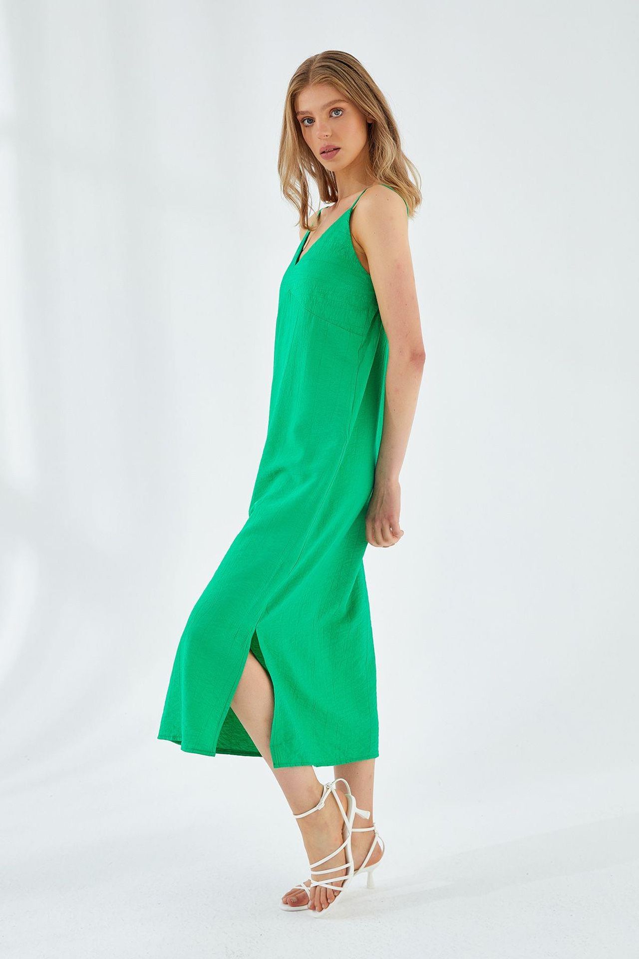 Mixray V-Neck Slit Midi Dress 2
