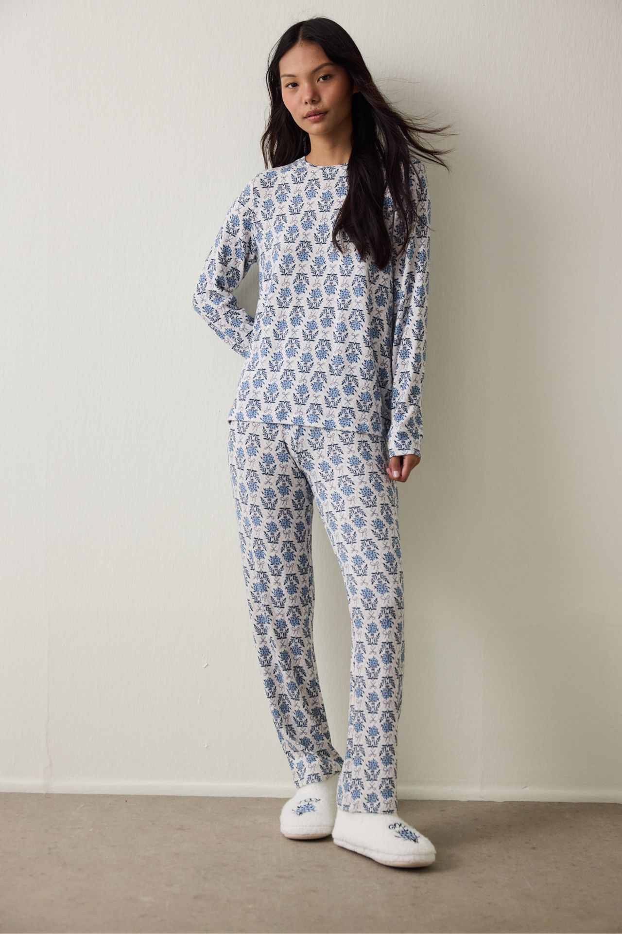 PENTI Floral Print Tea Time Thermal Effect Sweatshirt Pajama Top 2