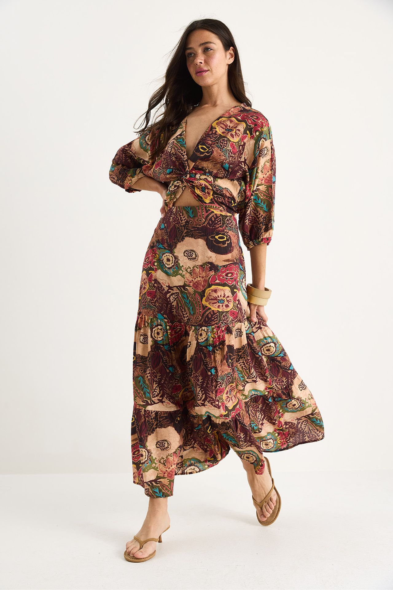 LUCCI Ethnic Print Maxi Dress with Cut Out Detail