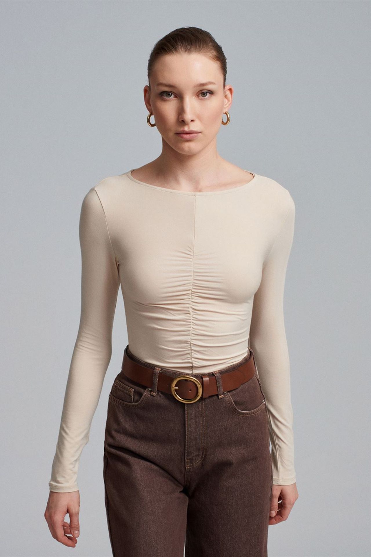 DILVIN Slim Fit Kayık Yaka Uzun Kollu Bluz 4