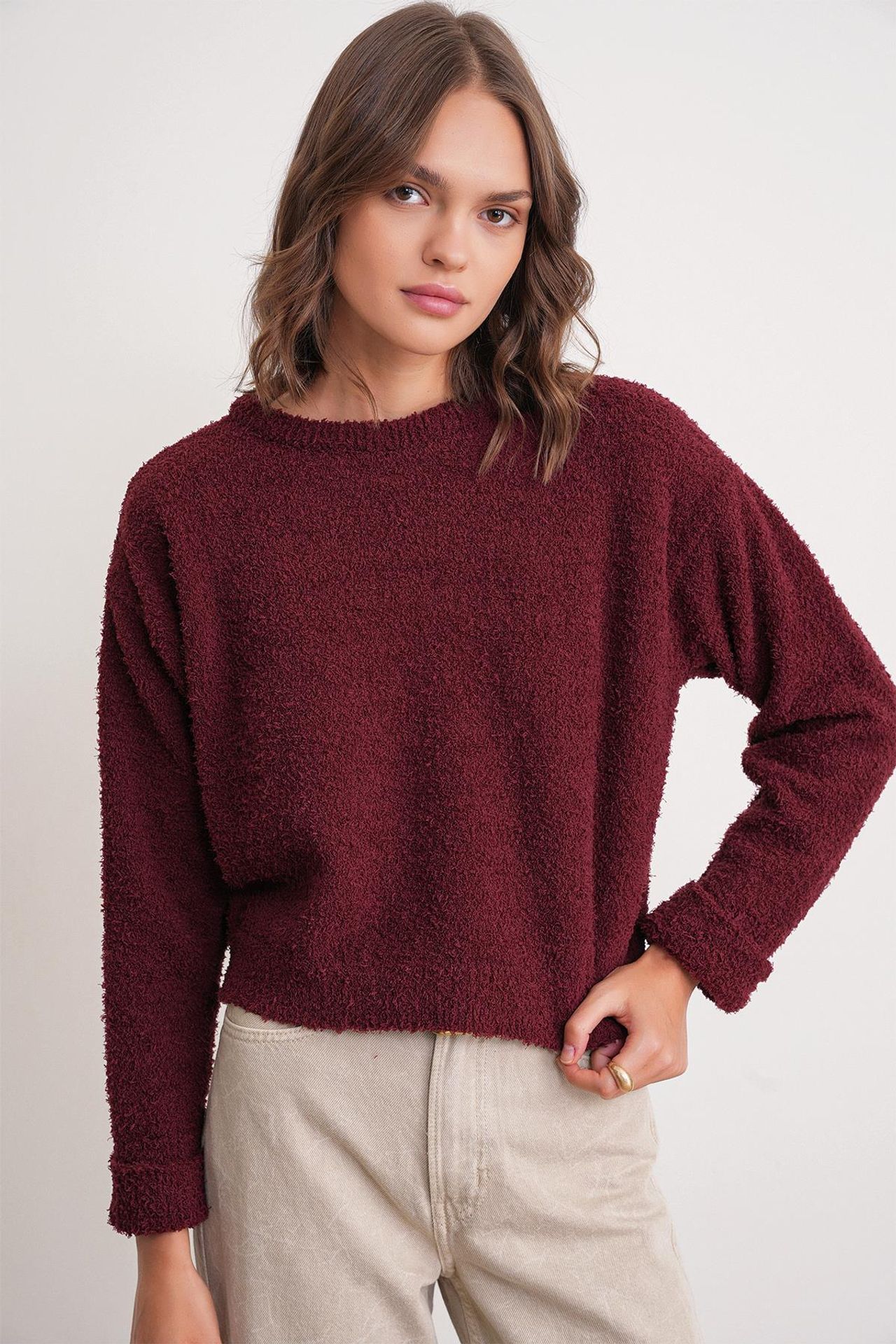 Mixray Plush Textured Crop Knit Sweater 2