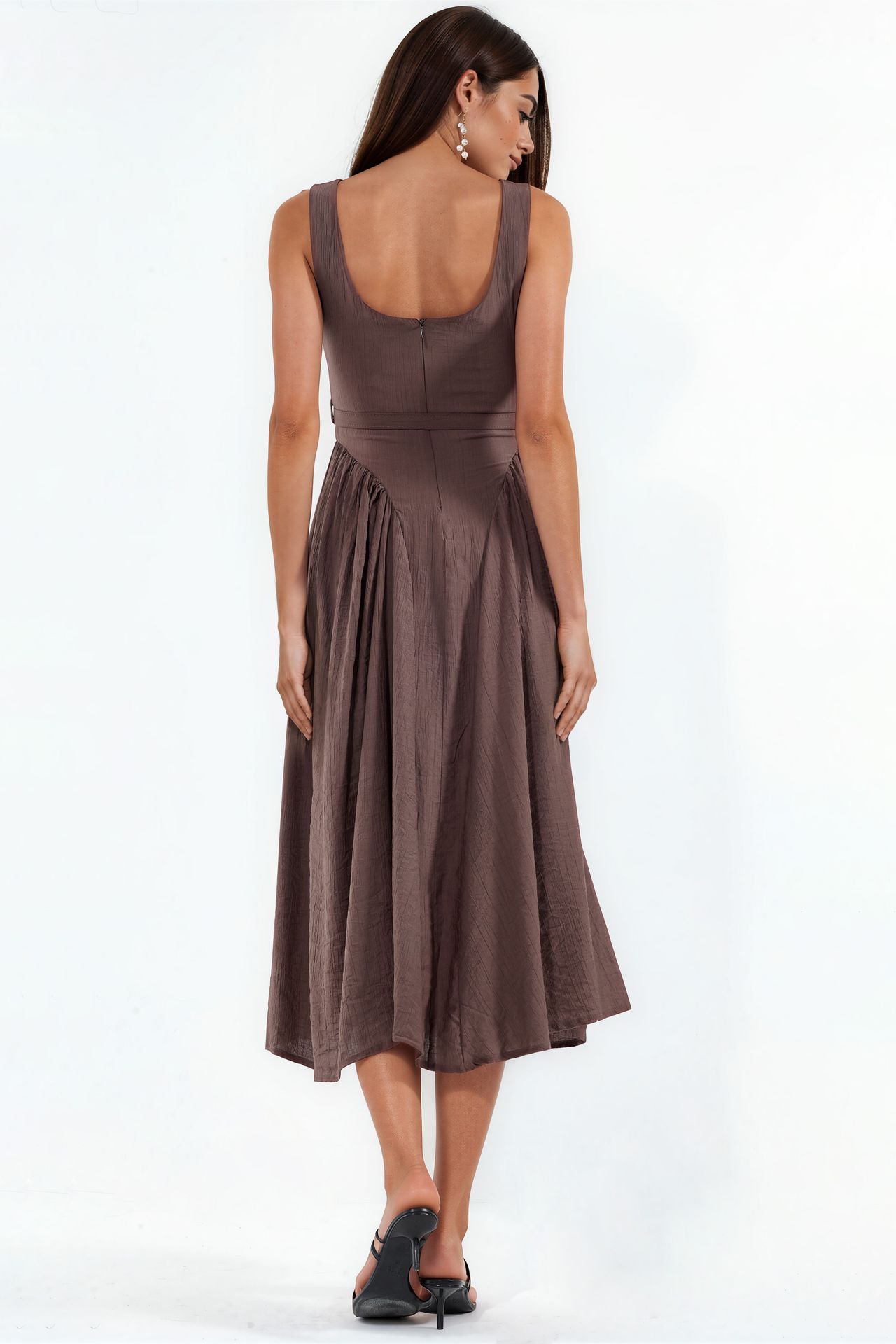 BUSEM Square Collar Belted Midi Dress 3