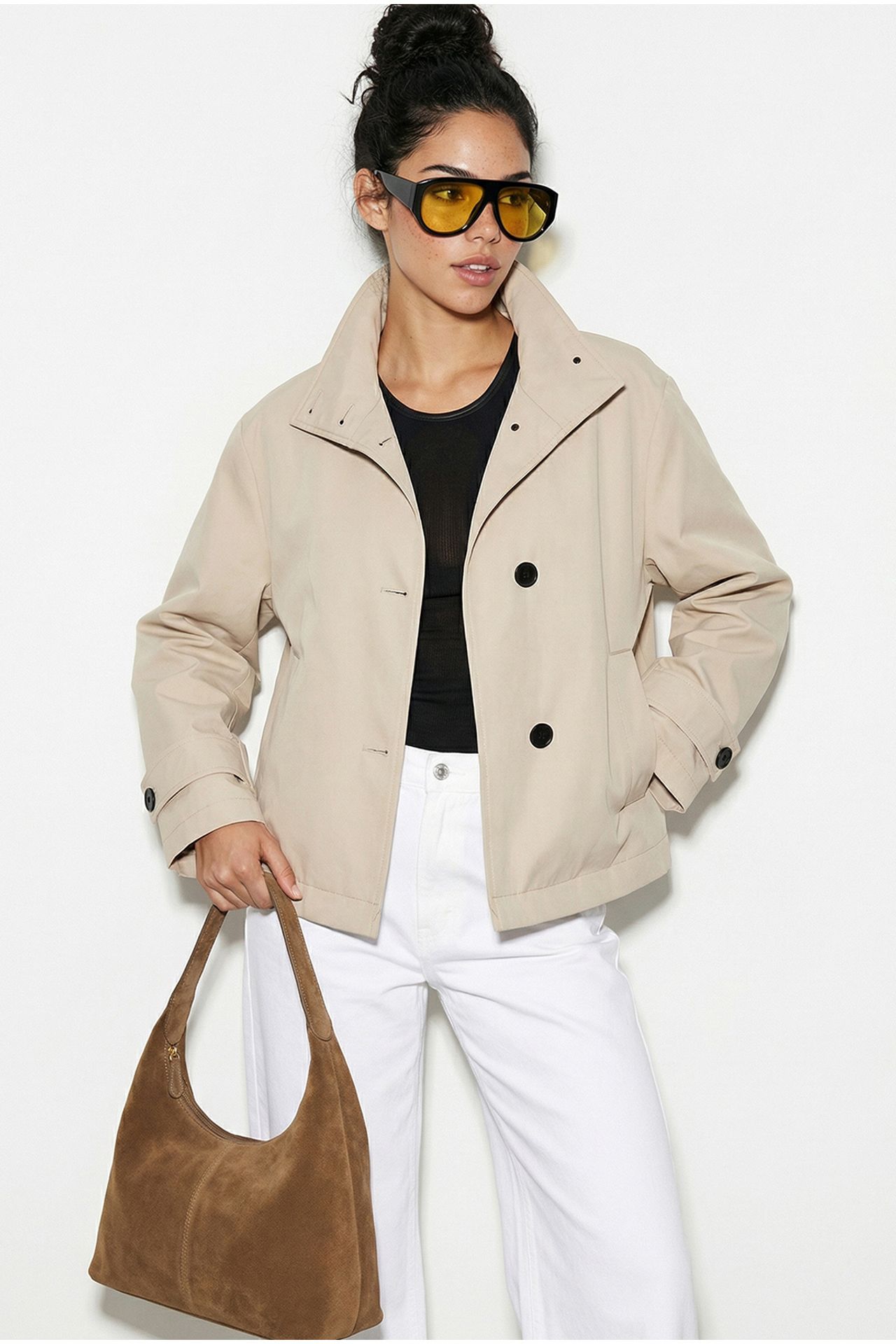LUCCI Short Mandarin Collar Trench Coat 3