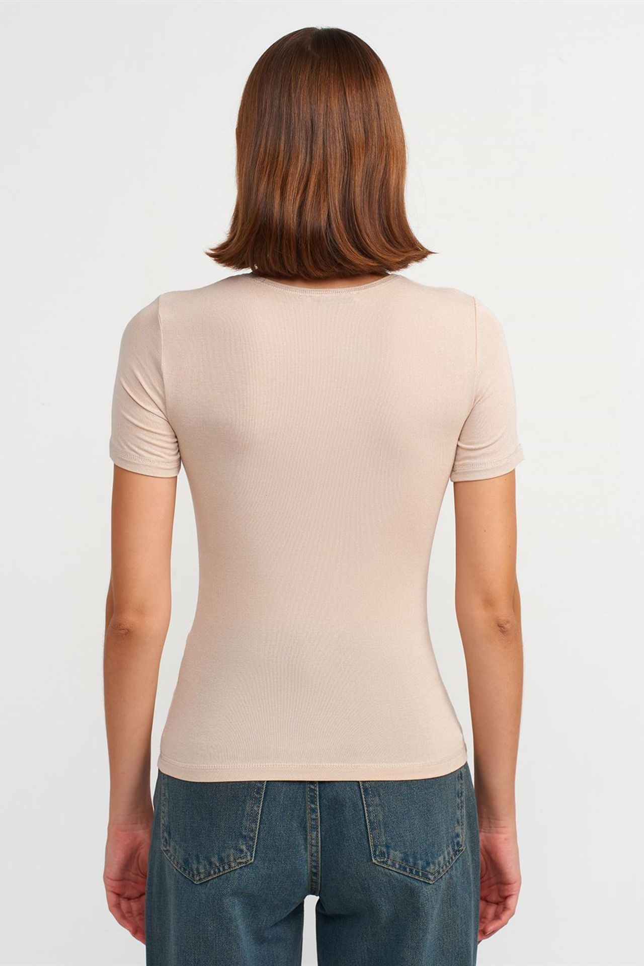 DILVIN Kadın Slim Fit Bisiklet Yaka Tişört 2