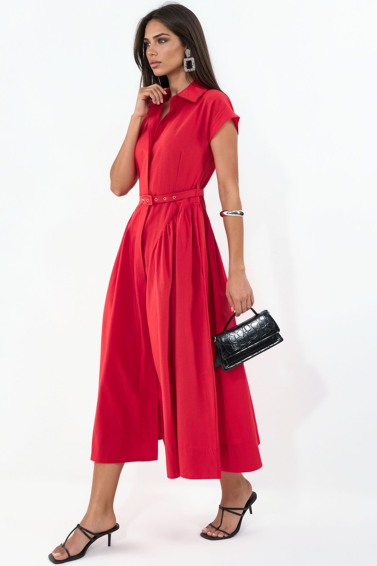BUSEM Belted Midi Dress with Shirt Collar 2