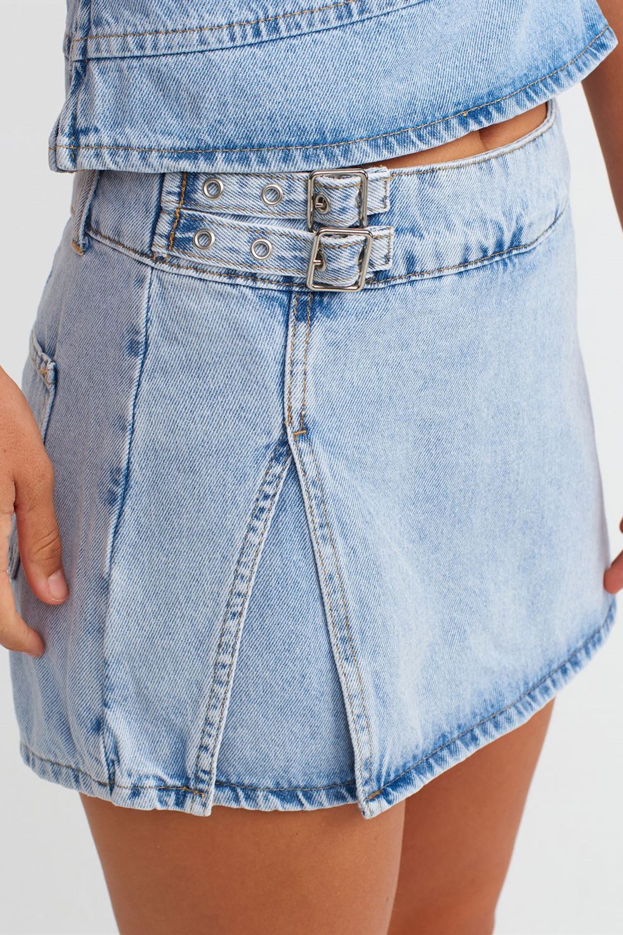 DILVIN Pamuklu Denim Mini A Kesim Etek 4