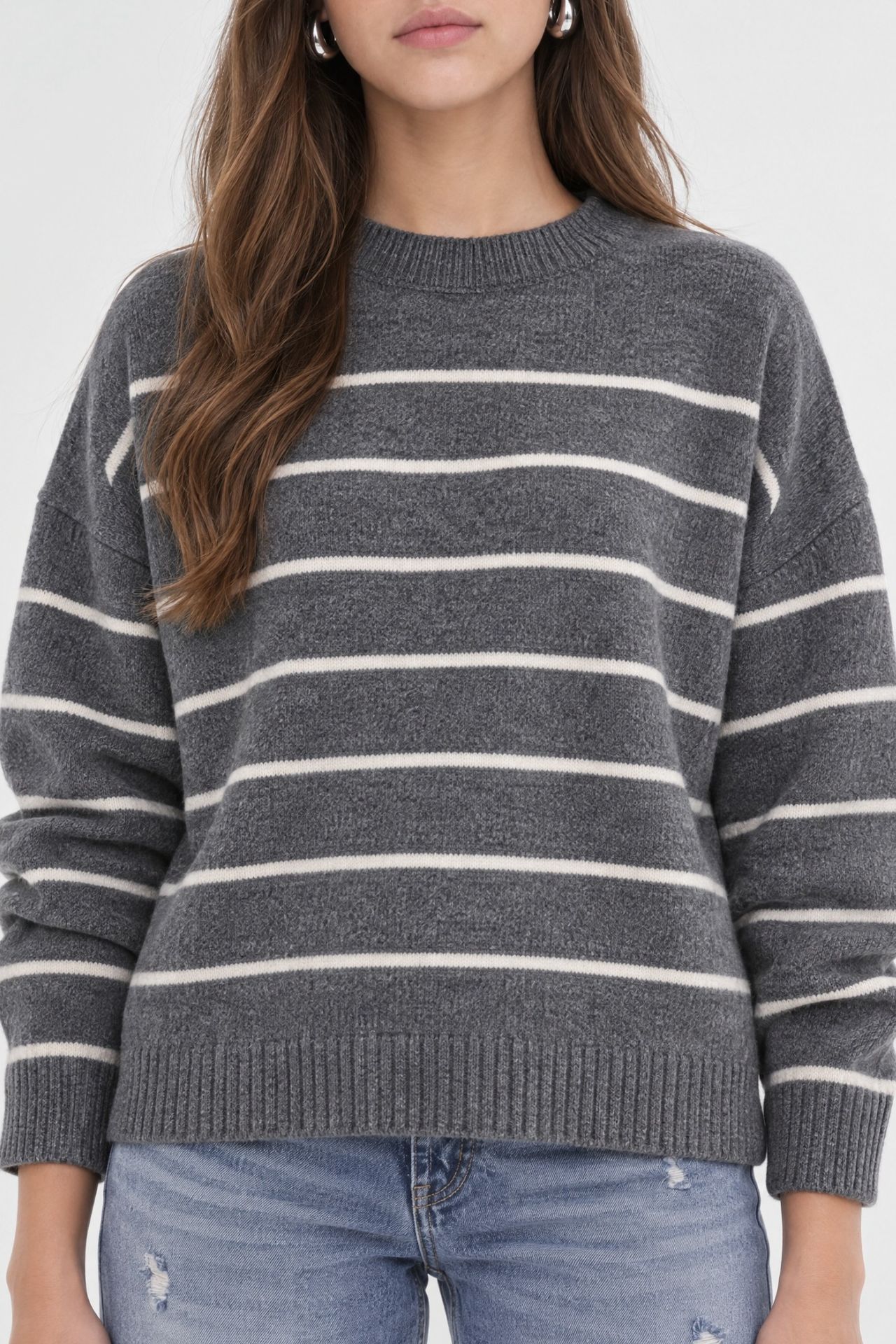 Striped Crew Neck Relaxed Knit Pullover Sweater 3