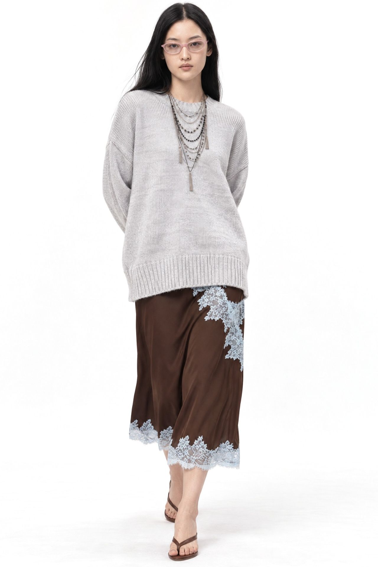 Mixray Oversized Ribbed Knit Sweater with Crew Neck 2