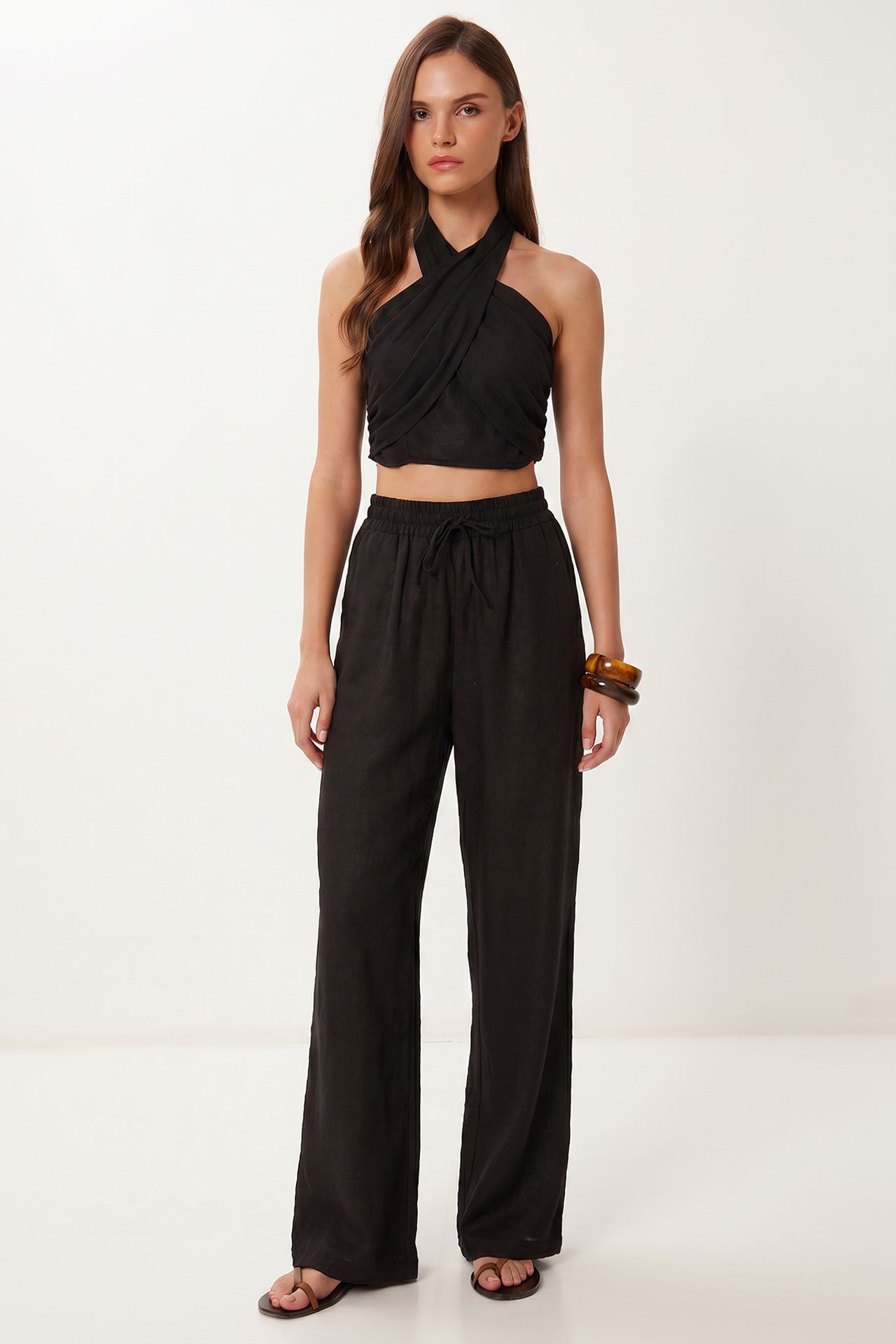 ISTANBUL Halter Blouse And Wide-Leg Trousers Set 1