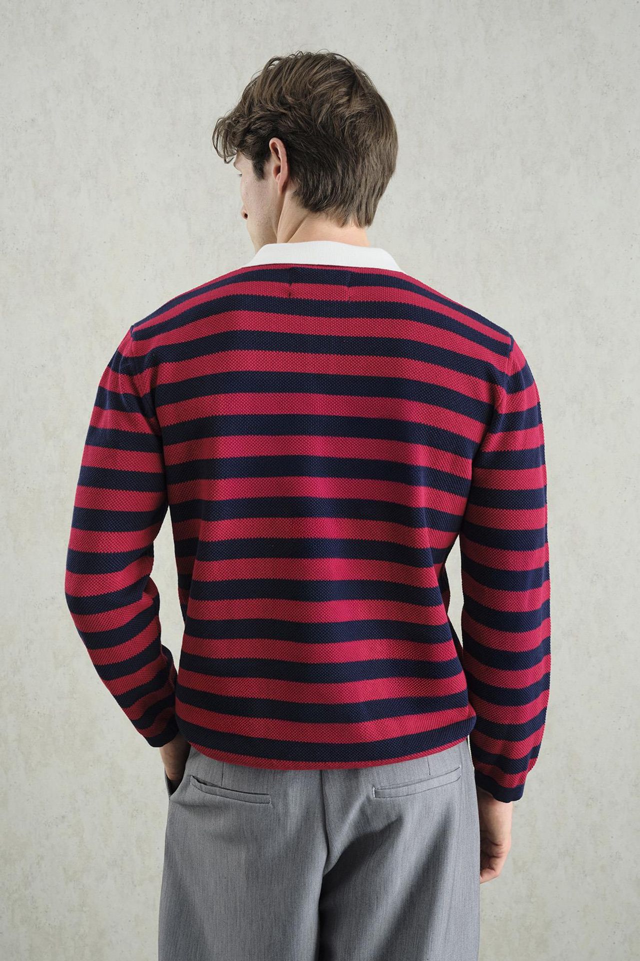 GIESTO Striped Ribbed Knitwear Sweater with Polo Collar 2