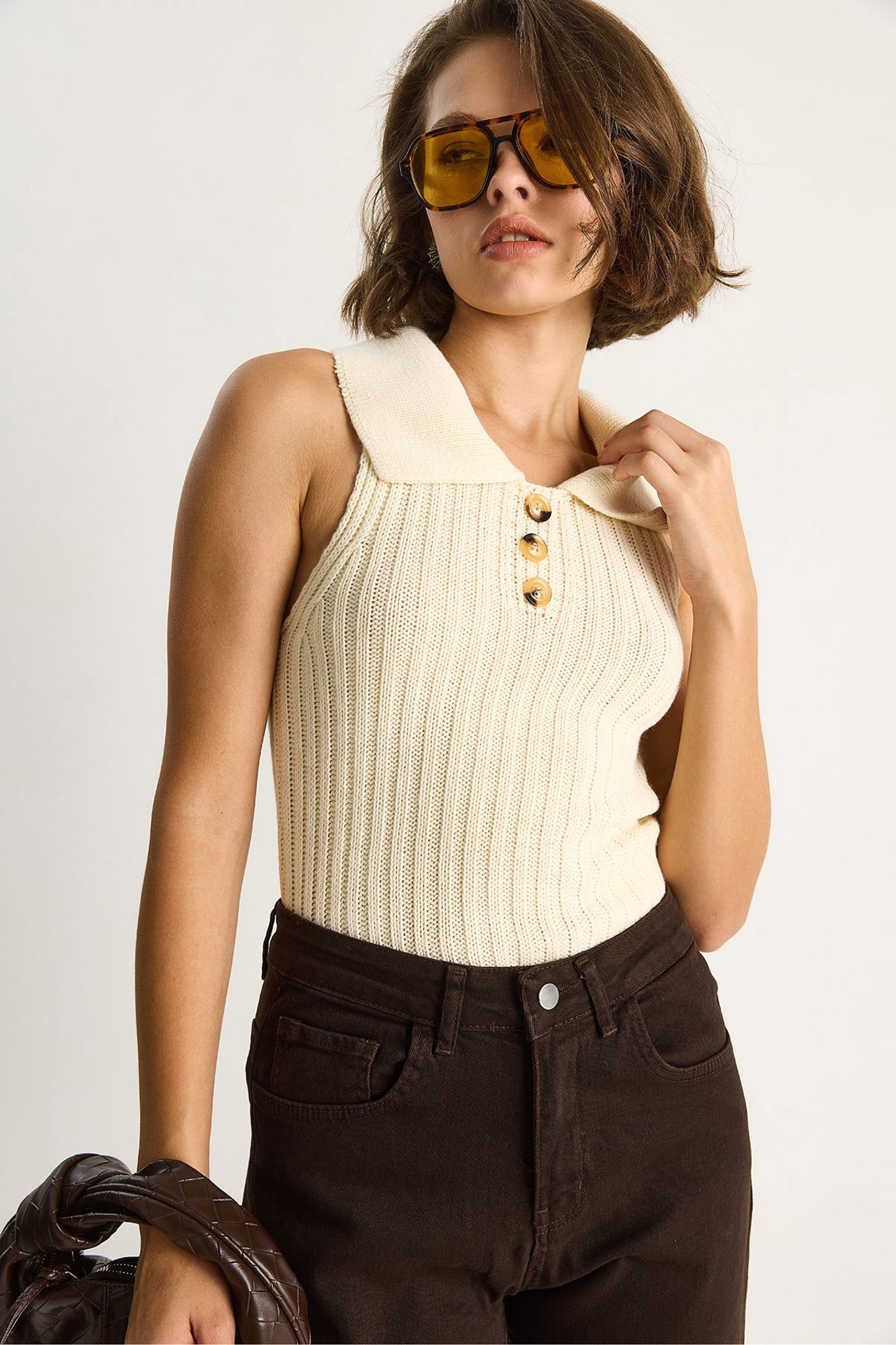 LUCCI Knit Blouse with Button Closure