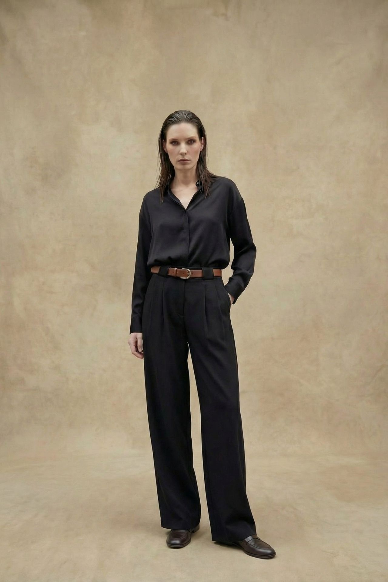 MY FASHION High Waist Pleated Wide Leg Trousers