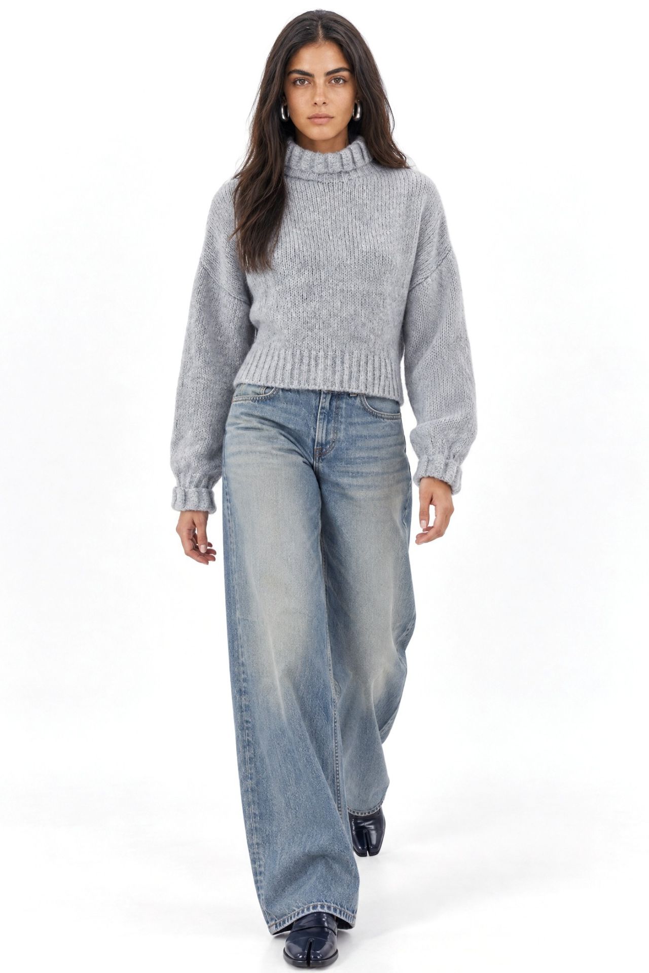 Mixray Thick Turtleneck Textured Crop Sweater 2