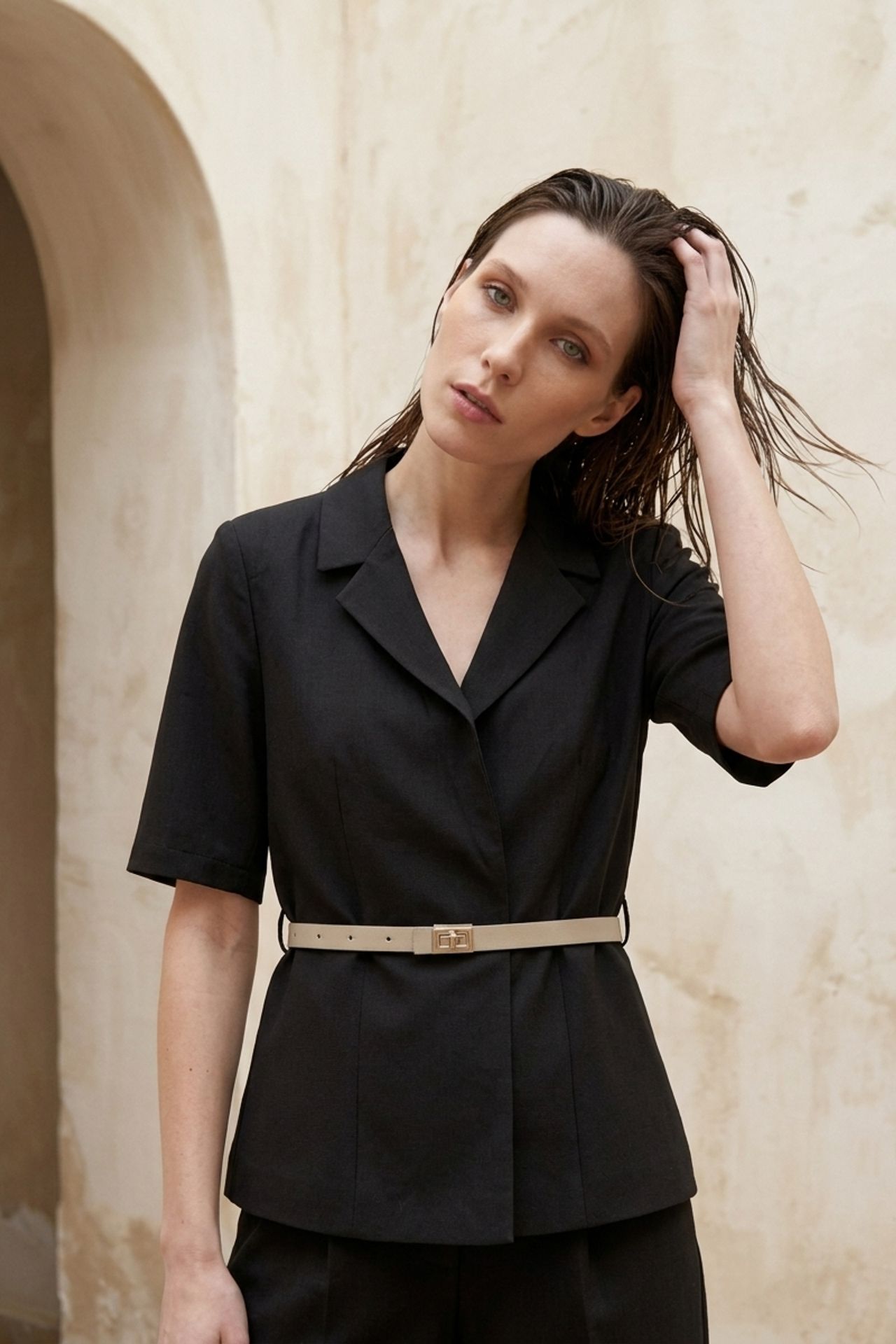 MY FASHION Belted tailored jacket with shawl collar 3