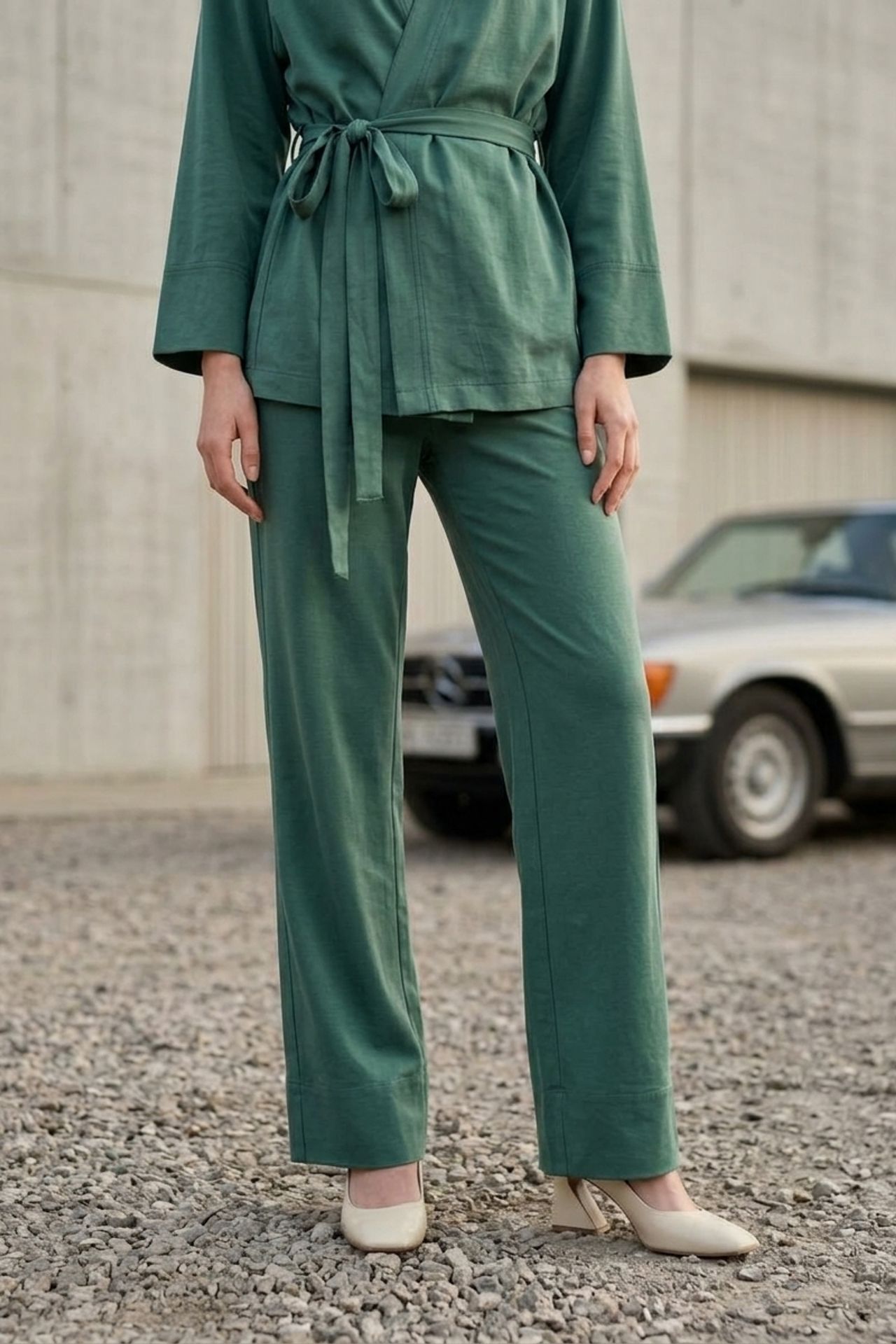 MY FASHION Belted V-neck Long Sleeve Two-Piece Set 5