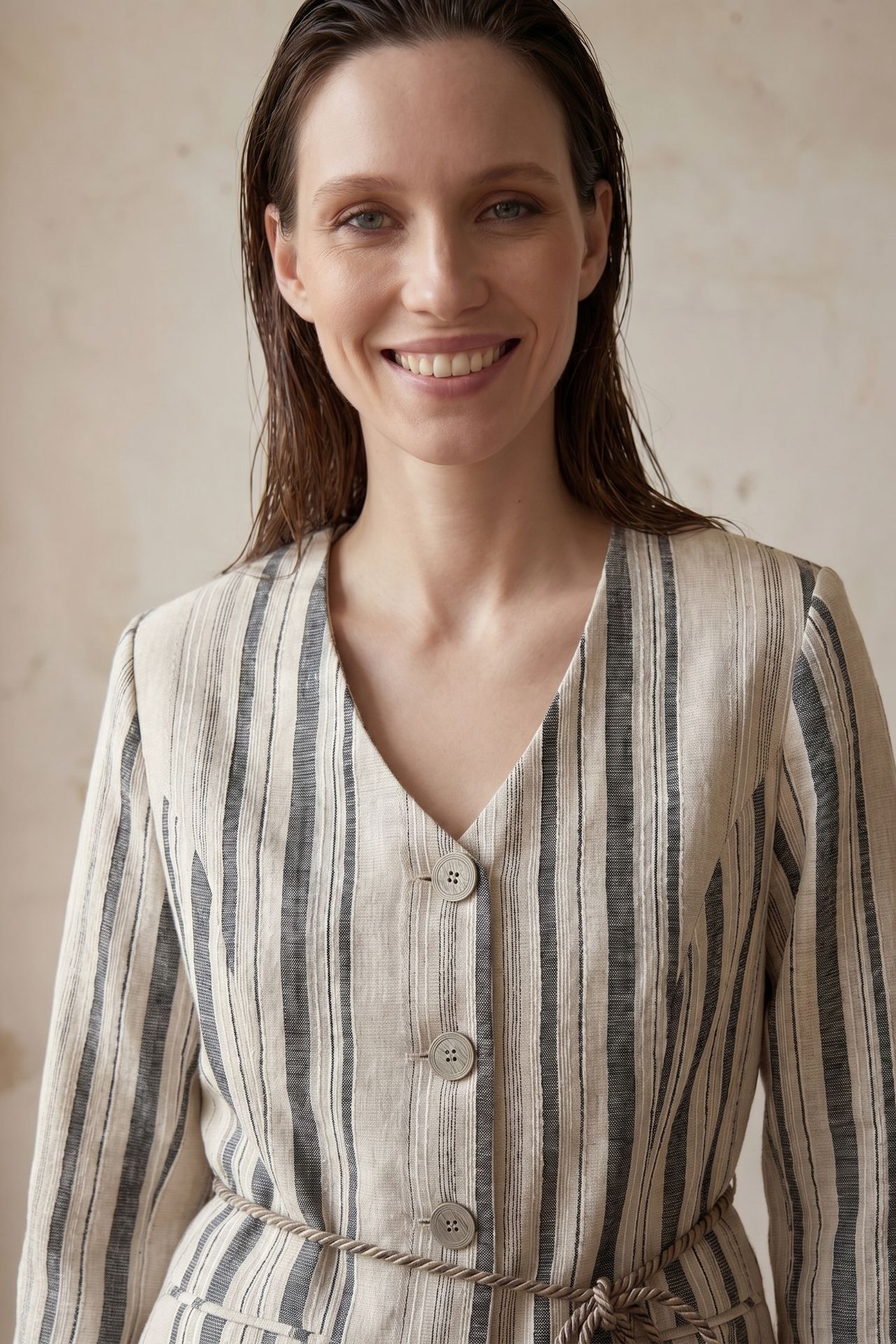 MY FASHION Striped belted poplin jacket 5