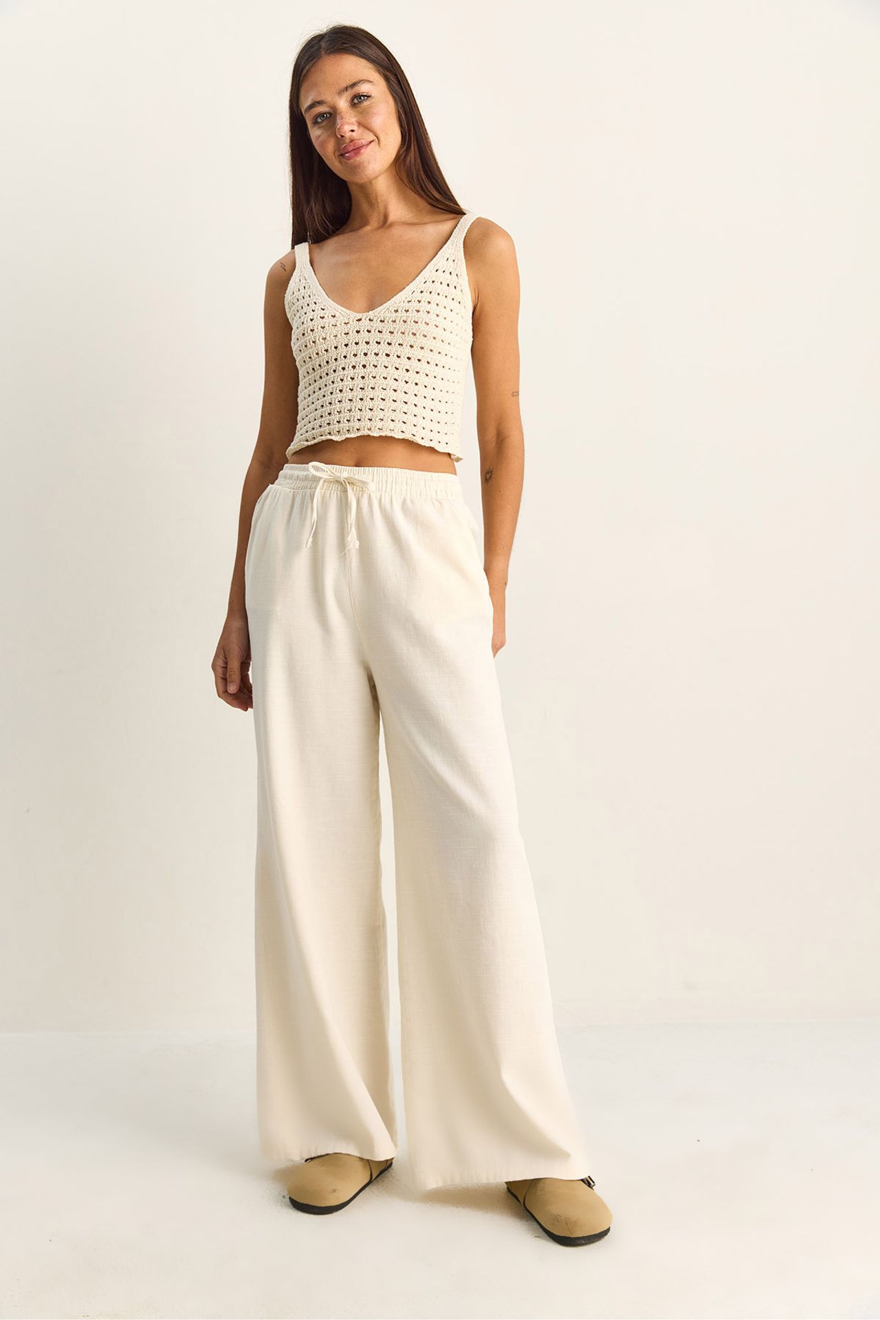 LUCCI Wide Leg Cotton Trousers with Drawstring Waist 4