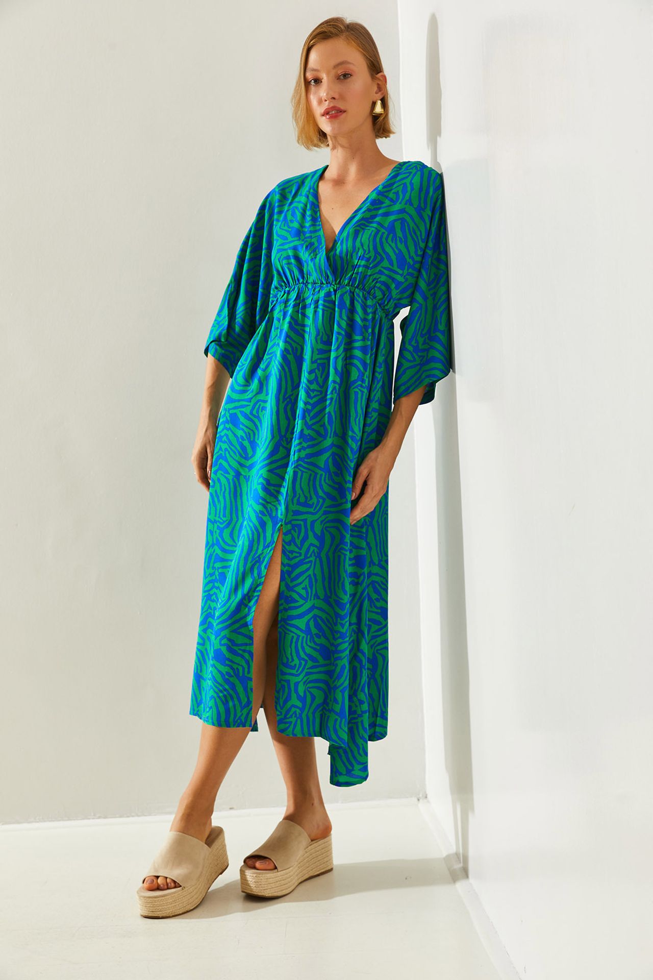 LUCCI Abstract V-neck Midi Dress