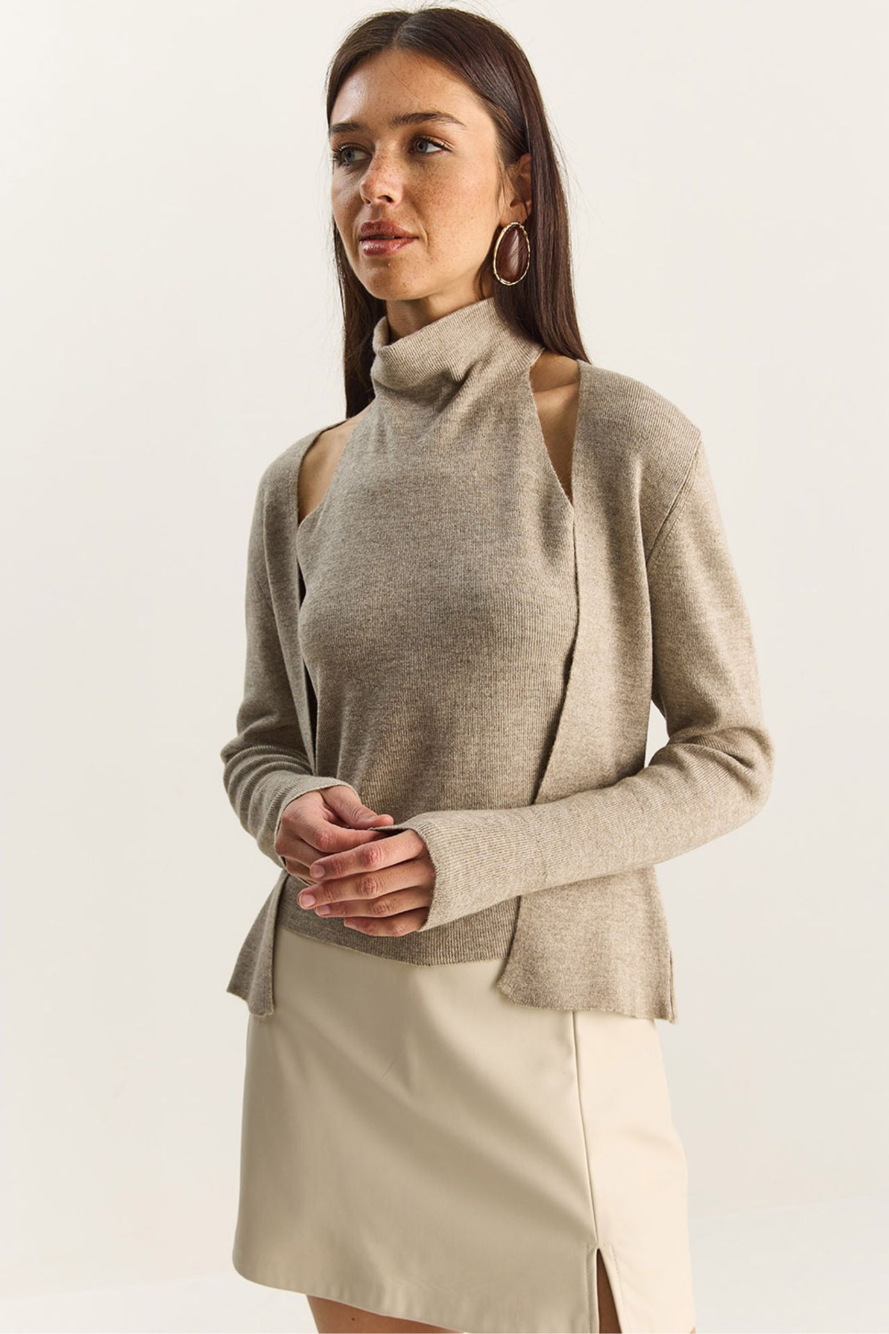 LUCCI Half Turtleneck Cut Out Ribbed Blouse 1