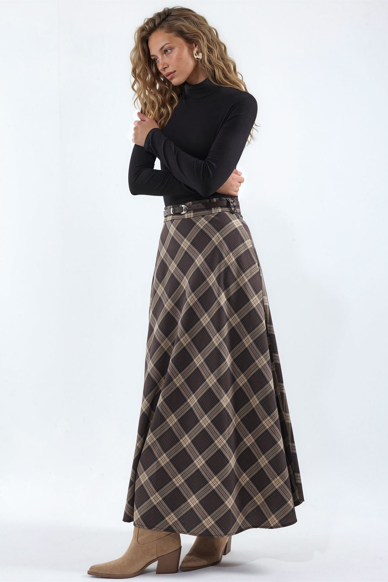 BDART High-Waist Plaid Maxi A-Line Skirt 2