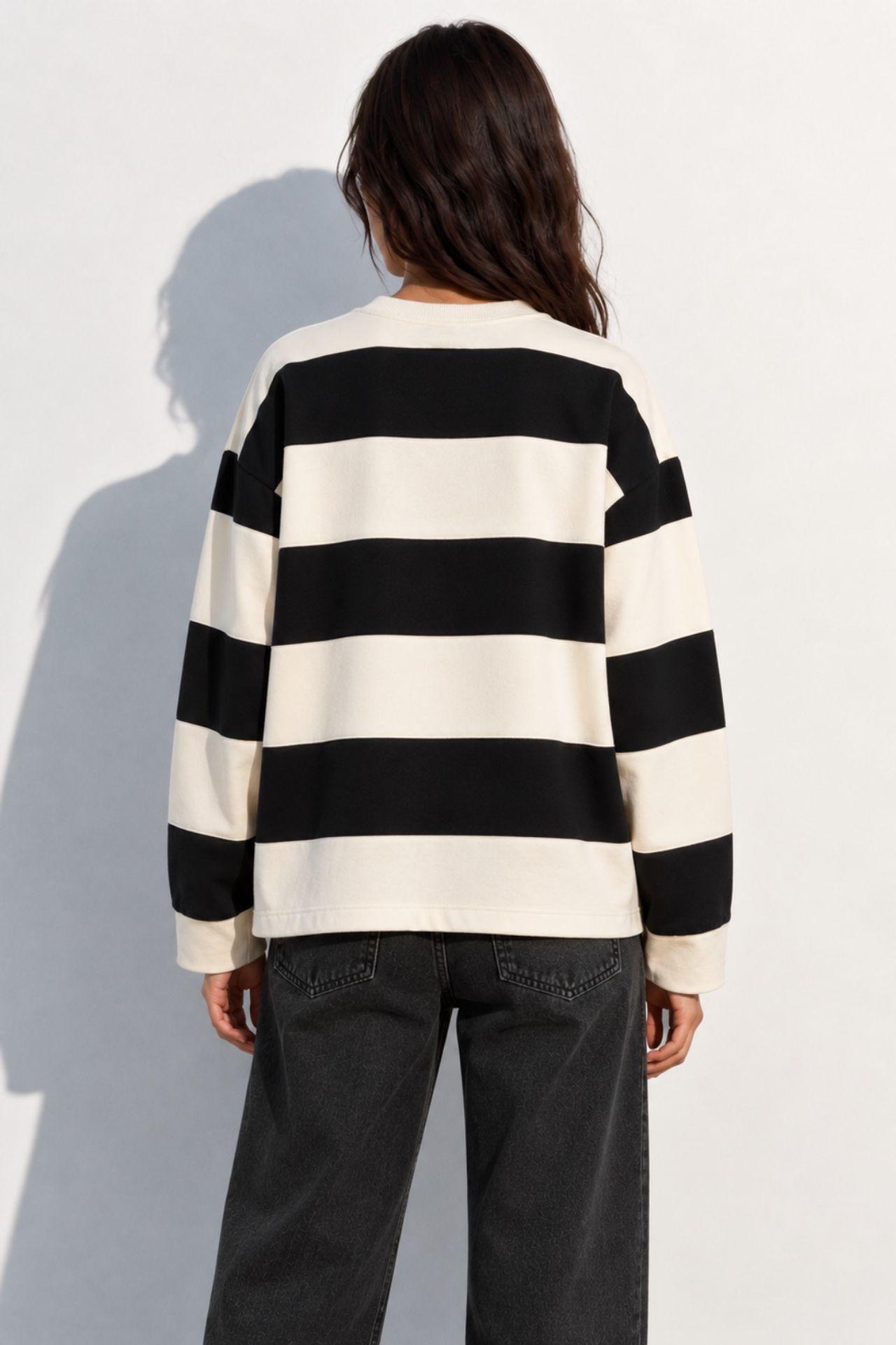 BIPANTOLON Kadın Oversize Çizgili Bisiklet Yaka Sweatshirt 6