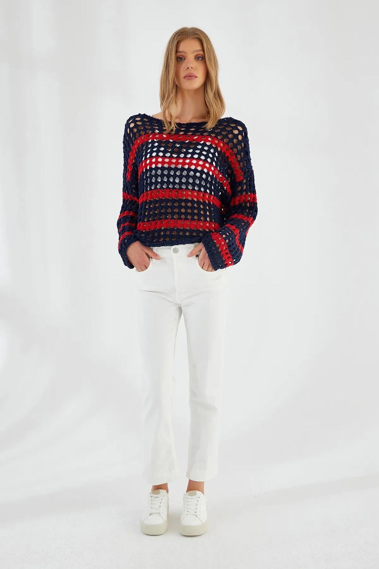 Mixray Thick Textured Striped Oversize Knit Sweater 3