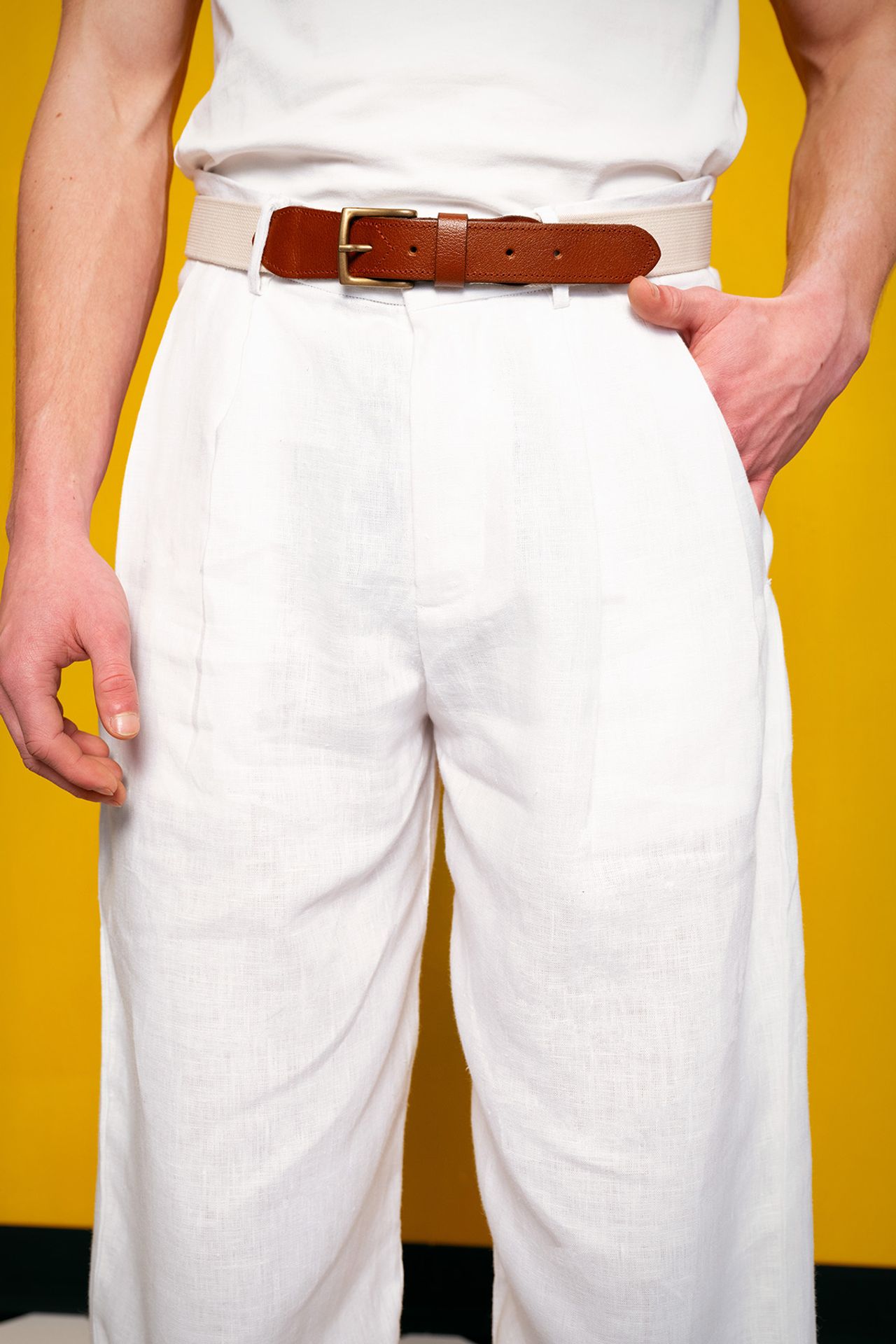 GIESTO Regular Fit Pleated Linen Pants 2
