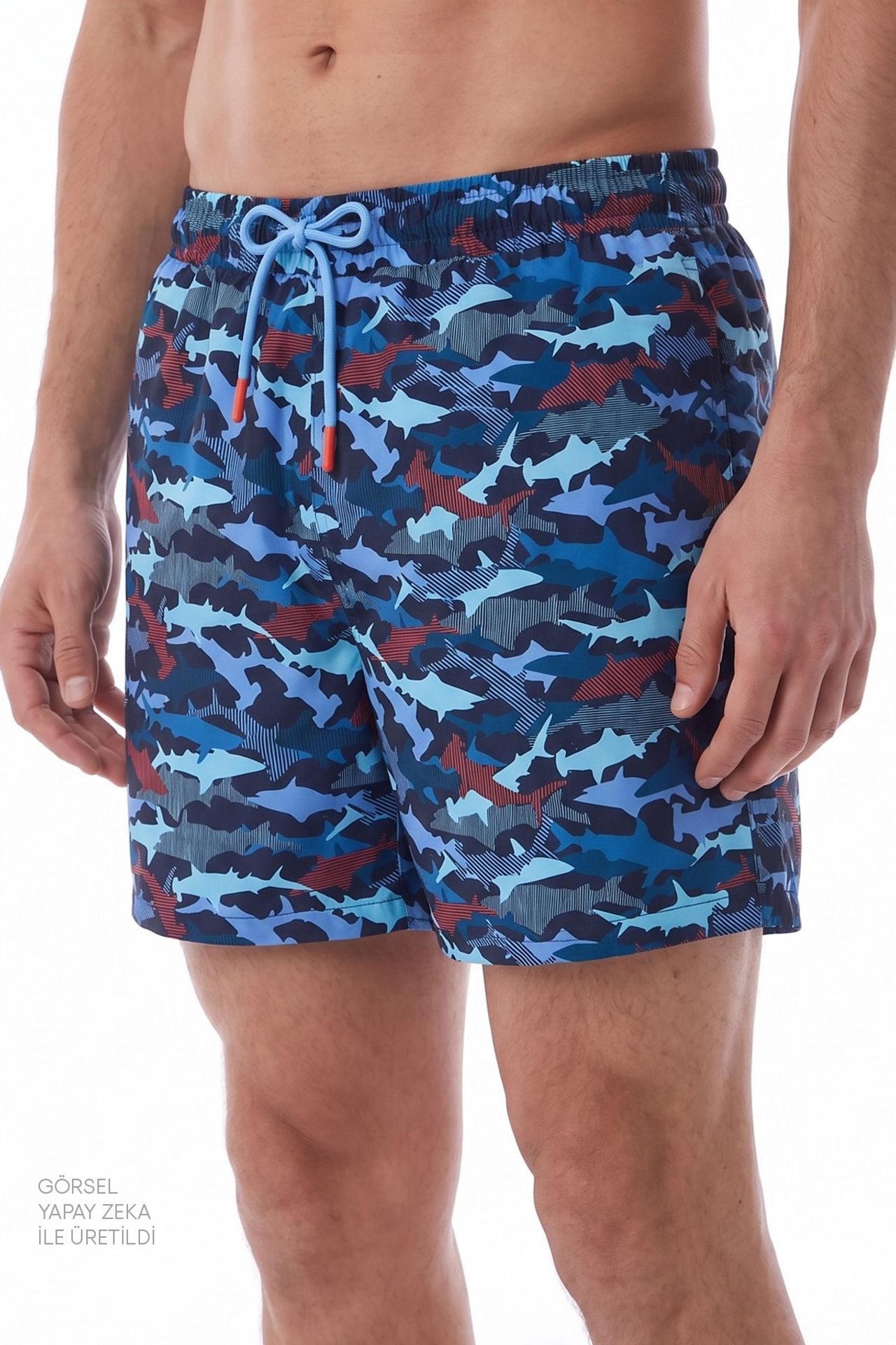 PENTI Men's Striped Fish Pattern Swim Shorts 2