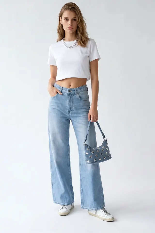 MIXRAY Women's High-Waist Wide-Leg Cotton Jeans