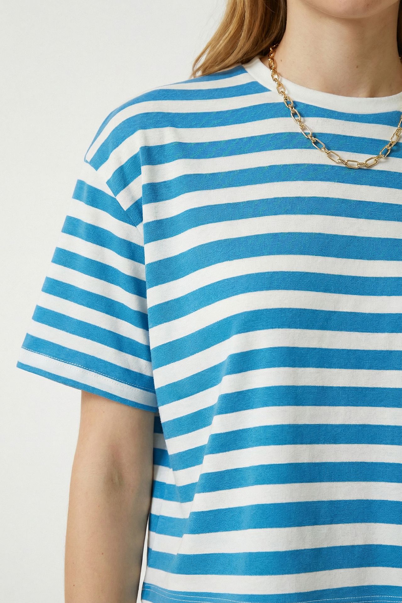 ISTANBUL Oversized Striped Crop Crew-Neck T-Shirt 4