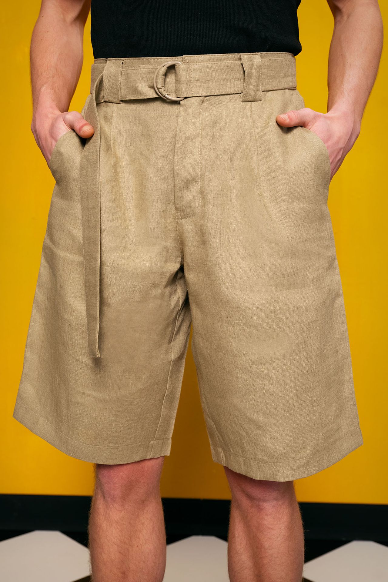 GIESTO Men's High-Waist Linen Blend Tailored Shorts 1