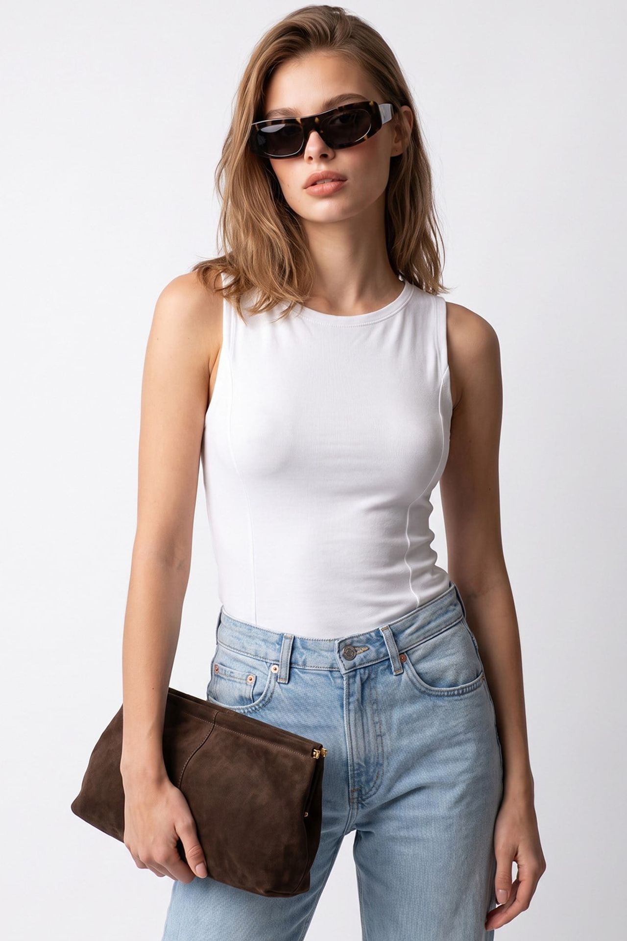 MIXRAY Sleeveless Fitted Crew Neck Blouse 4