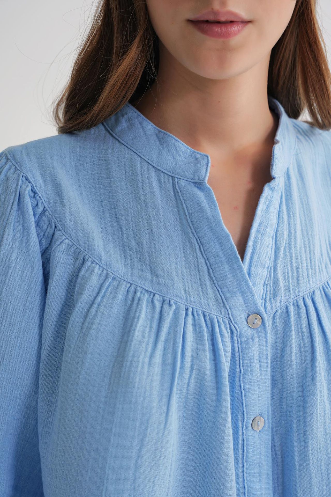 Mixray Cotton Mandarin Collar Button Shirt 5