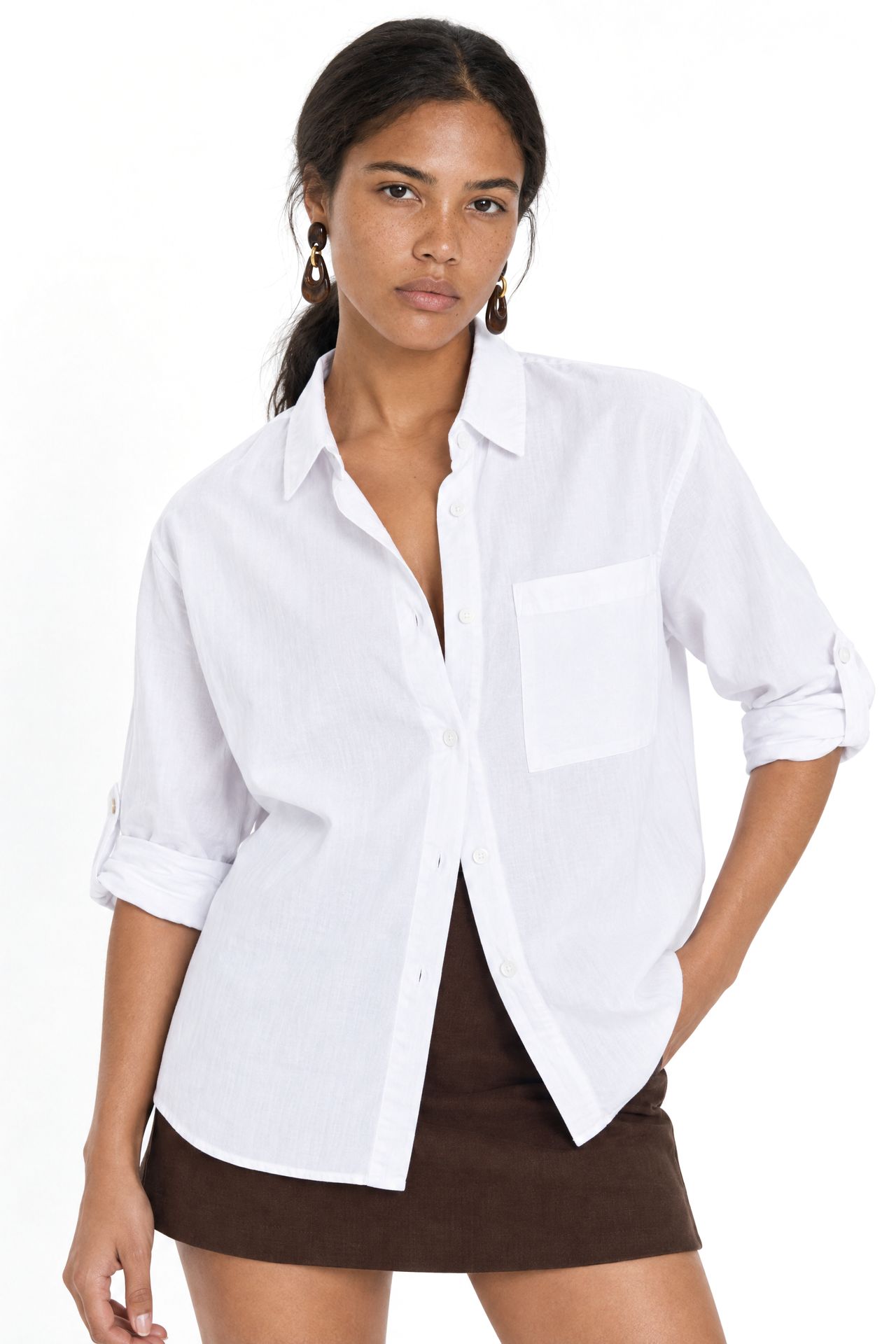 Mixray Long Sleeve Button-Up Shirt with Pocket 1