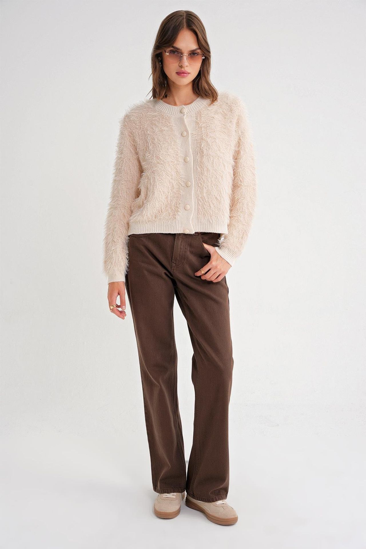 Mixray Buttoned Plush Textured Cardigan 2