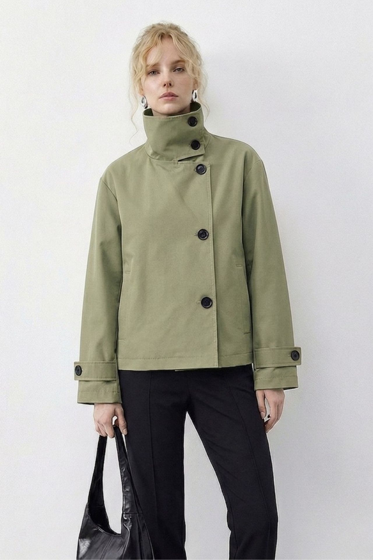 LUCCI Short Mandarin Collar Trench Coat 1