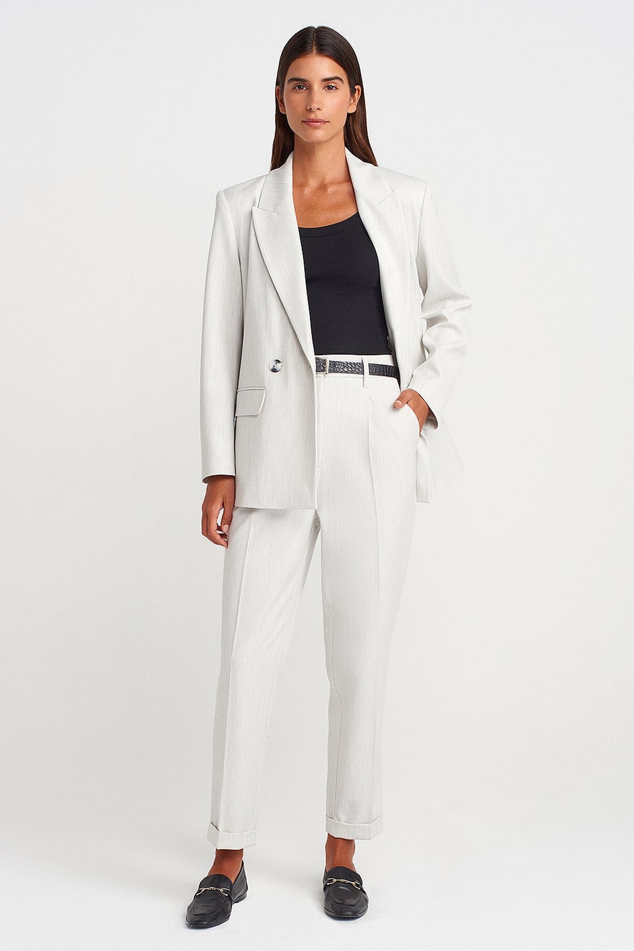 DILVIN Oversize Uzun Krep Blazer Ceket 4