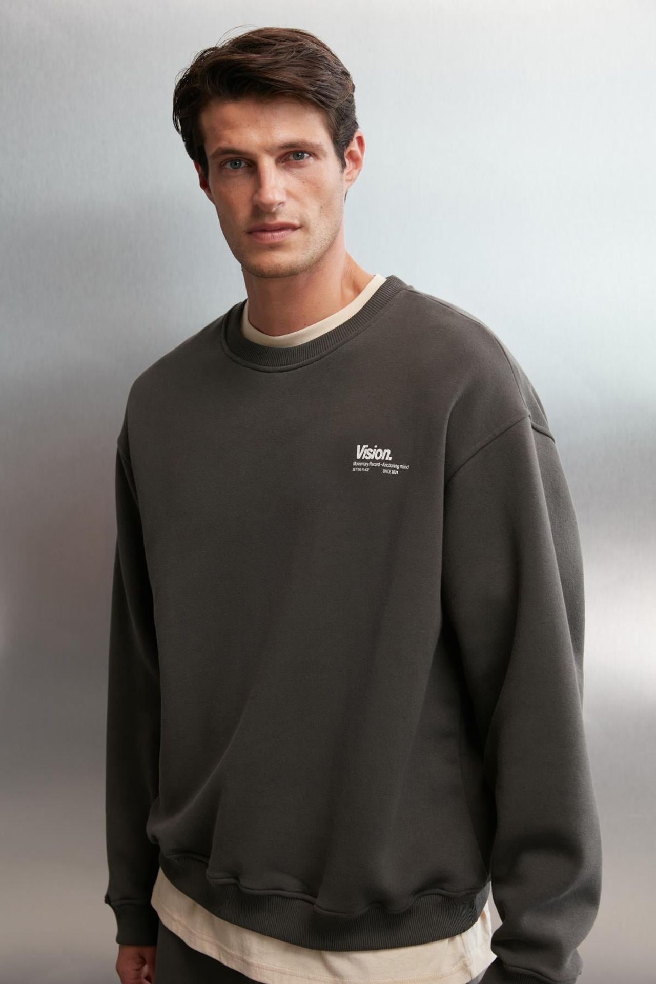 GRIMELANGE Baskılı Geniş Kalıp Bisiklet Yaka Sweatshirt 5
